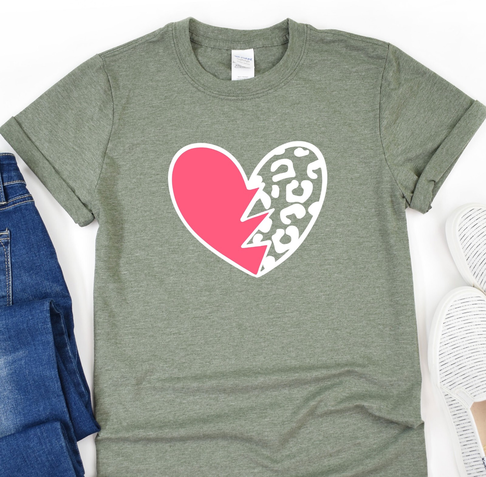 Heart Shirt, Leopard Pattern T-Shirt, Love Tee, Gift for her, Valentines Day Tee