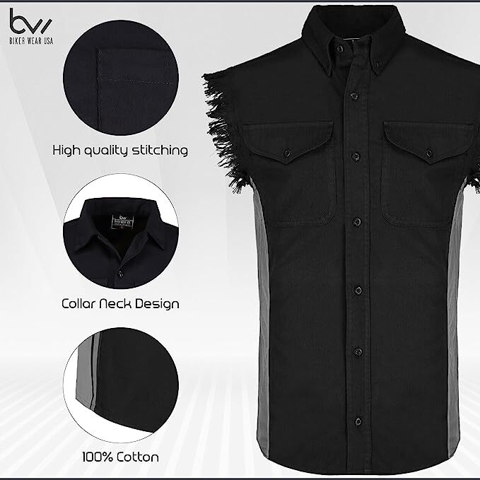 MEN&rsquo;S SLEEVELESS DENIM SHIRTS – 2-TONE – WITH VERTICAL REFLECTIVE SAFETY LINING