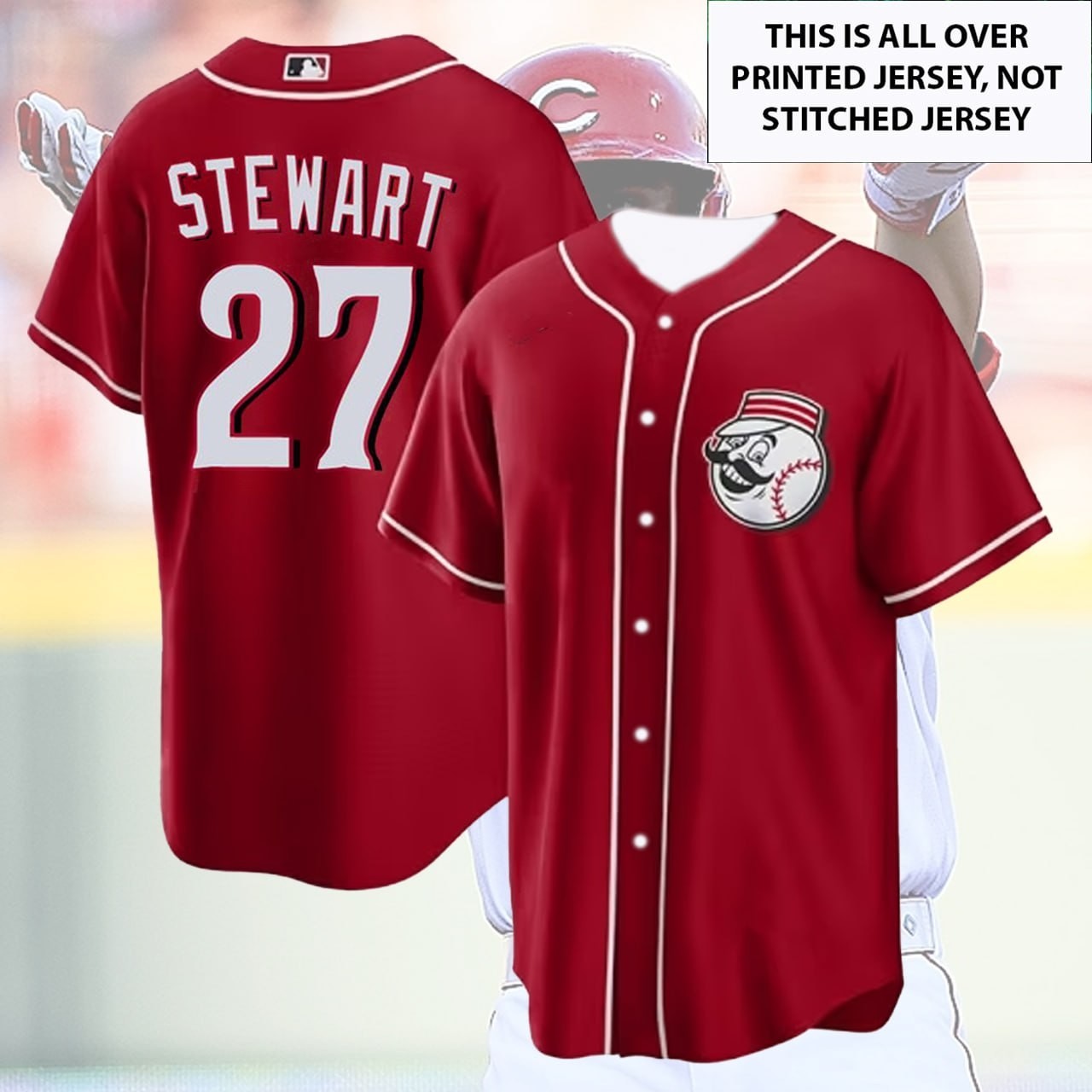 🔥Sal #27 Stewart Cincinnati Baseball Team 2026 Number & Name AOP For Fans