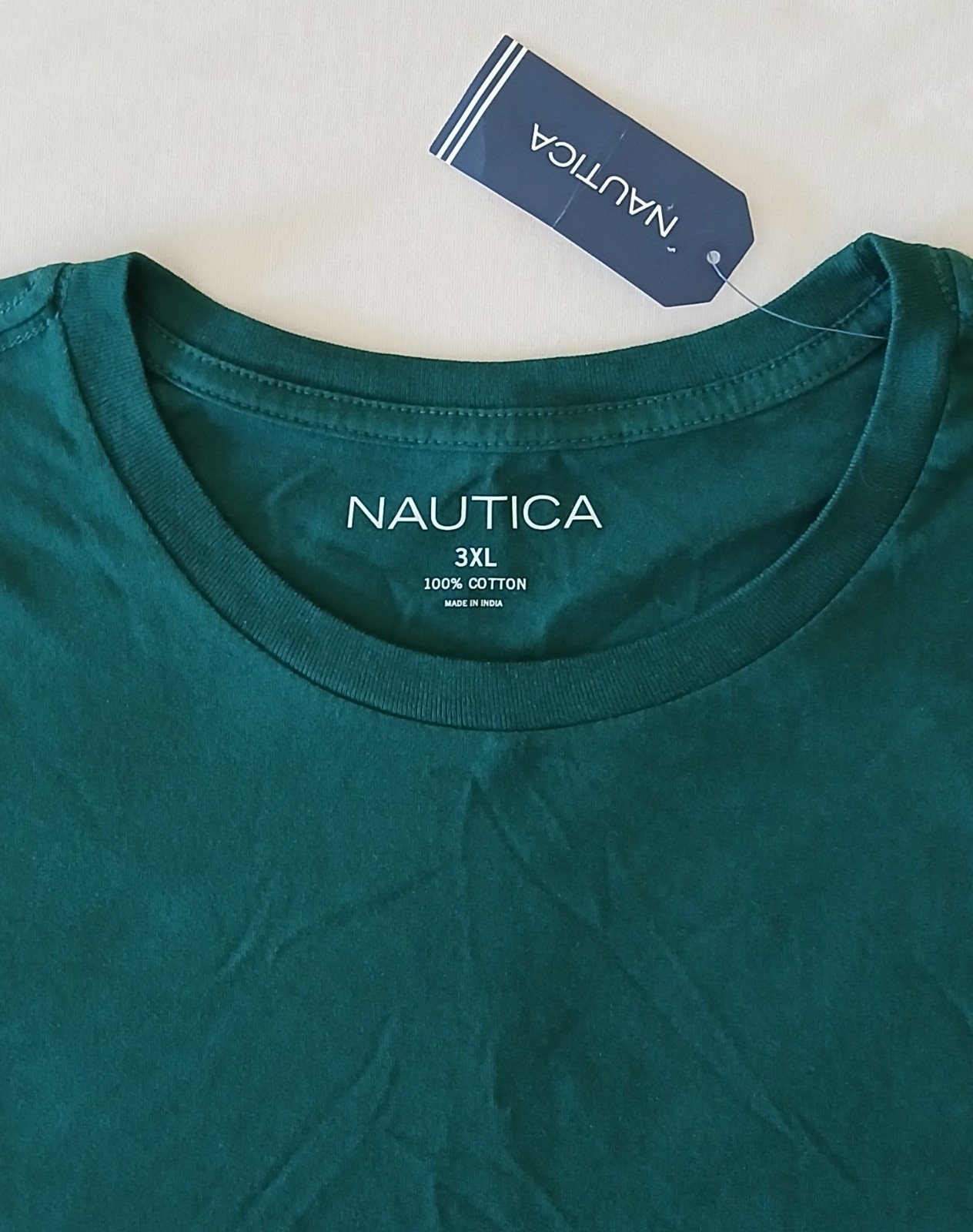 Nautica Men&rsquo;s Green Crew Neck T-Shirt 3XL Big & Tall Solid Logo Cotton Knit NWT