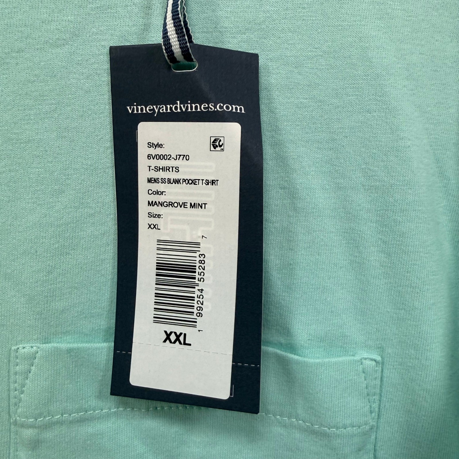 Vineyard Vines Pocket Tshirt Mens XXL Mangrove Mint Blue Short Sleeve NEW