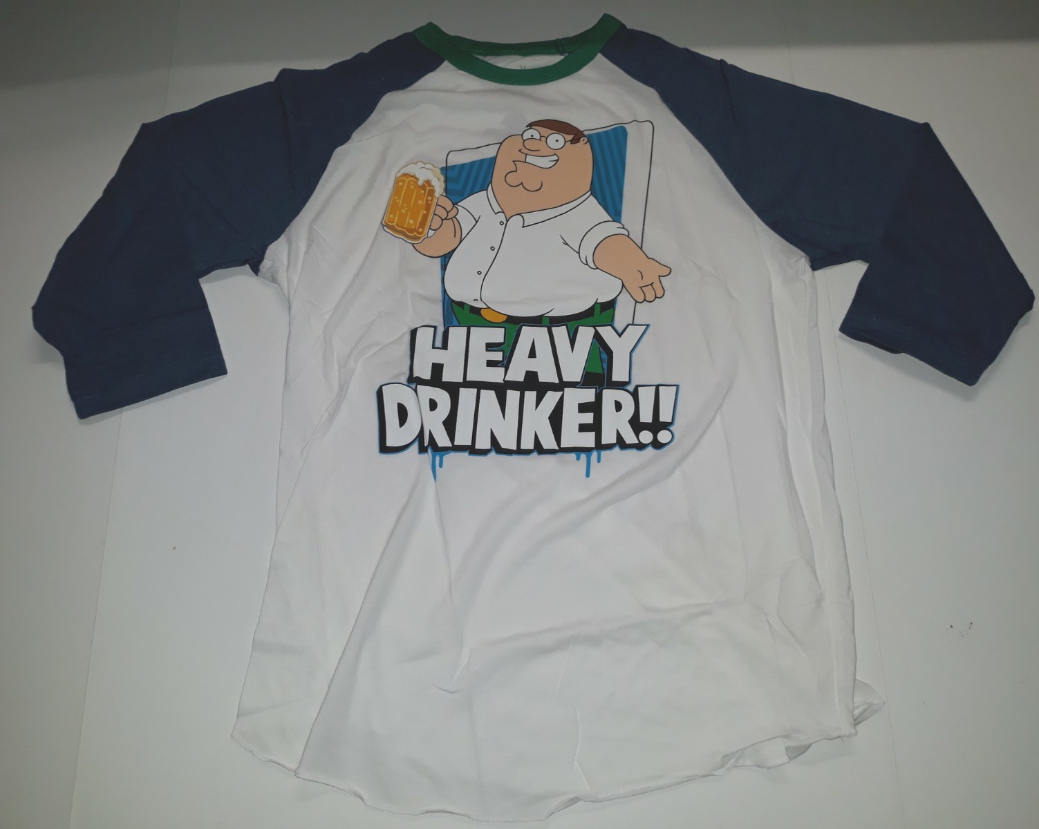 Family Guy Peter Griffin Heavy Drinker Raglan Tee Shirt Men&rsquo;s XL X-Large NEW