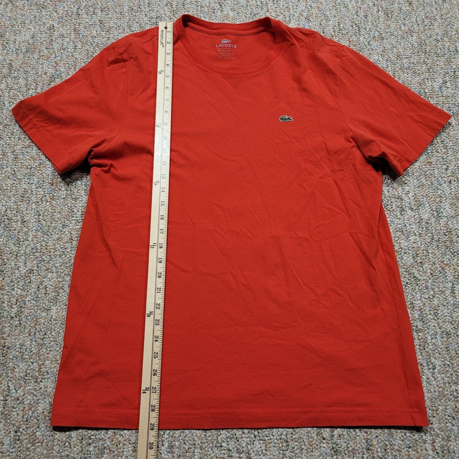 Lacoste Shirt Mens Size 6 XL Red Short Sleeve Cotton Logo Tee Preppy Casual