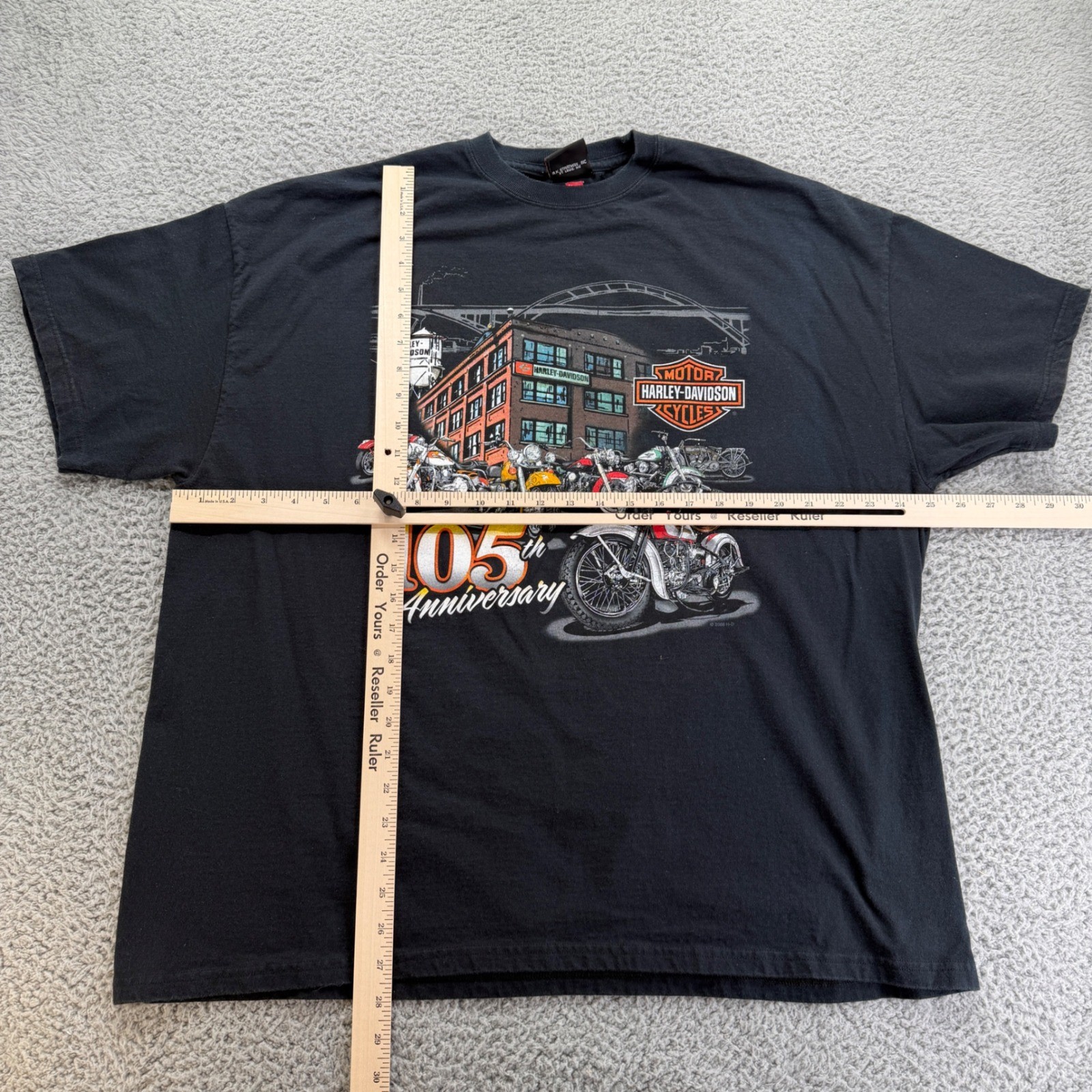 Harley Davidson 105th Anniversary Shirt Mens 2XL Black Wisconsin Biker Tee 2008