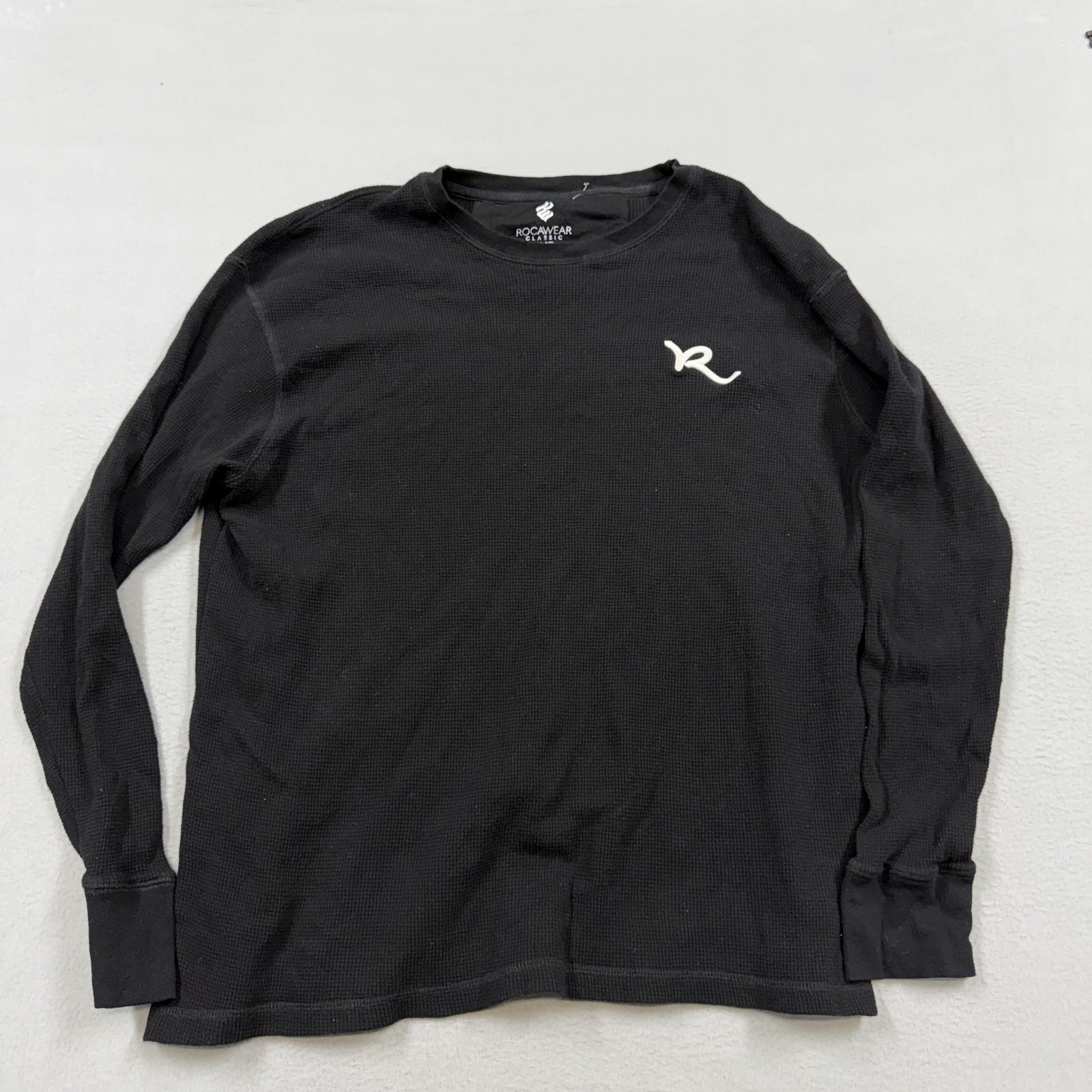 Rocawear Shirt Mens Big 4X Black Long Sleeve Thermal Waffle Knit Logo Tall