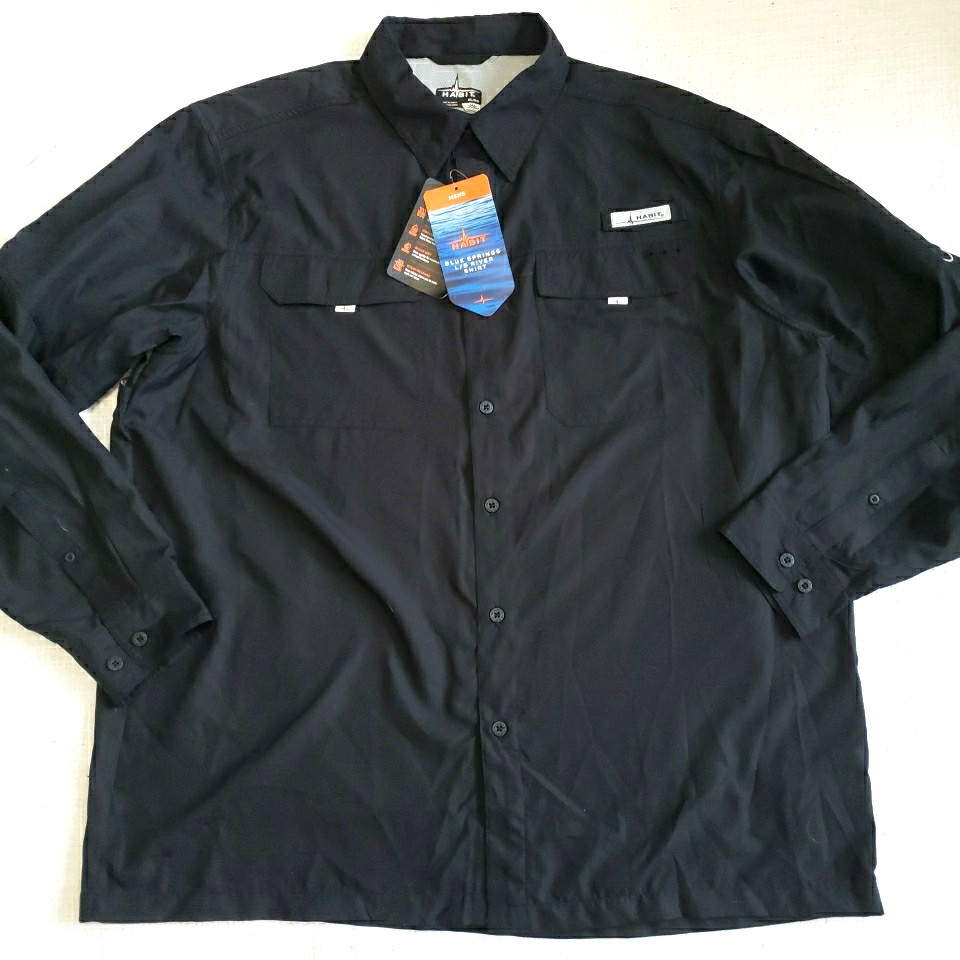 Habit Men&rsquo;s Long Sleeve Blue Springs 40+ UPF Quick Dry Shirt Size XL Fishing NWT