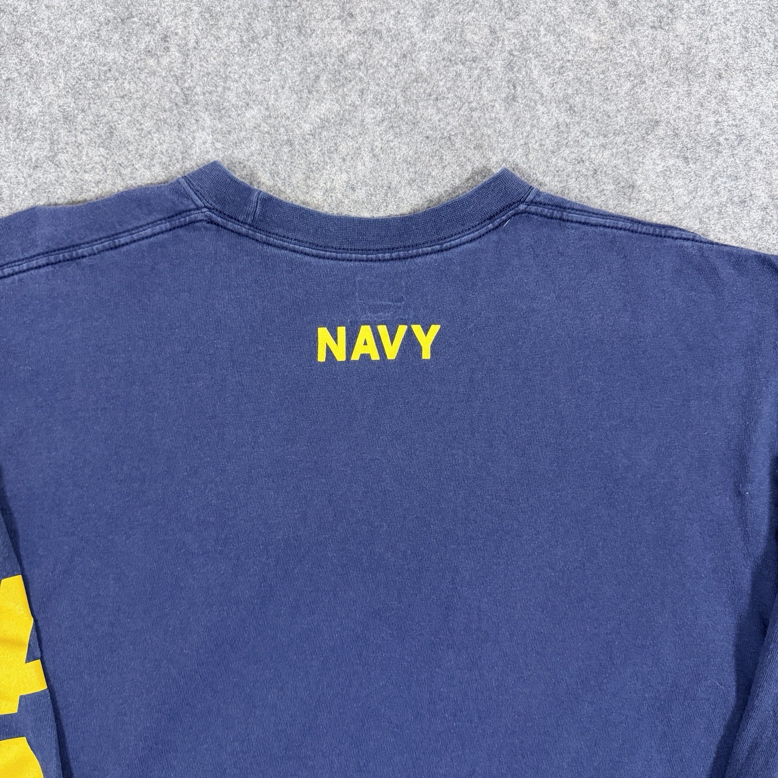 Soffe Vintage Navy Logo Long Sleeve T-Shirt Fits Men&rsquo;s Size Large Blue Yellow