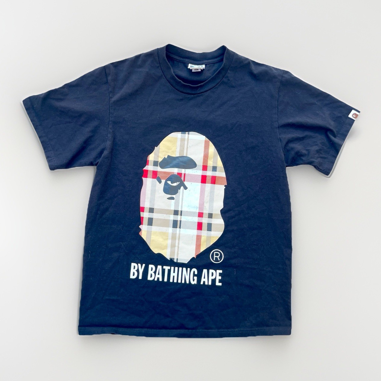 Rare Bape A Bathing Ape Tartan Plaid Ape Head T Shirt Black Size Small Designer