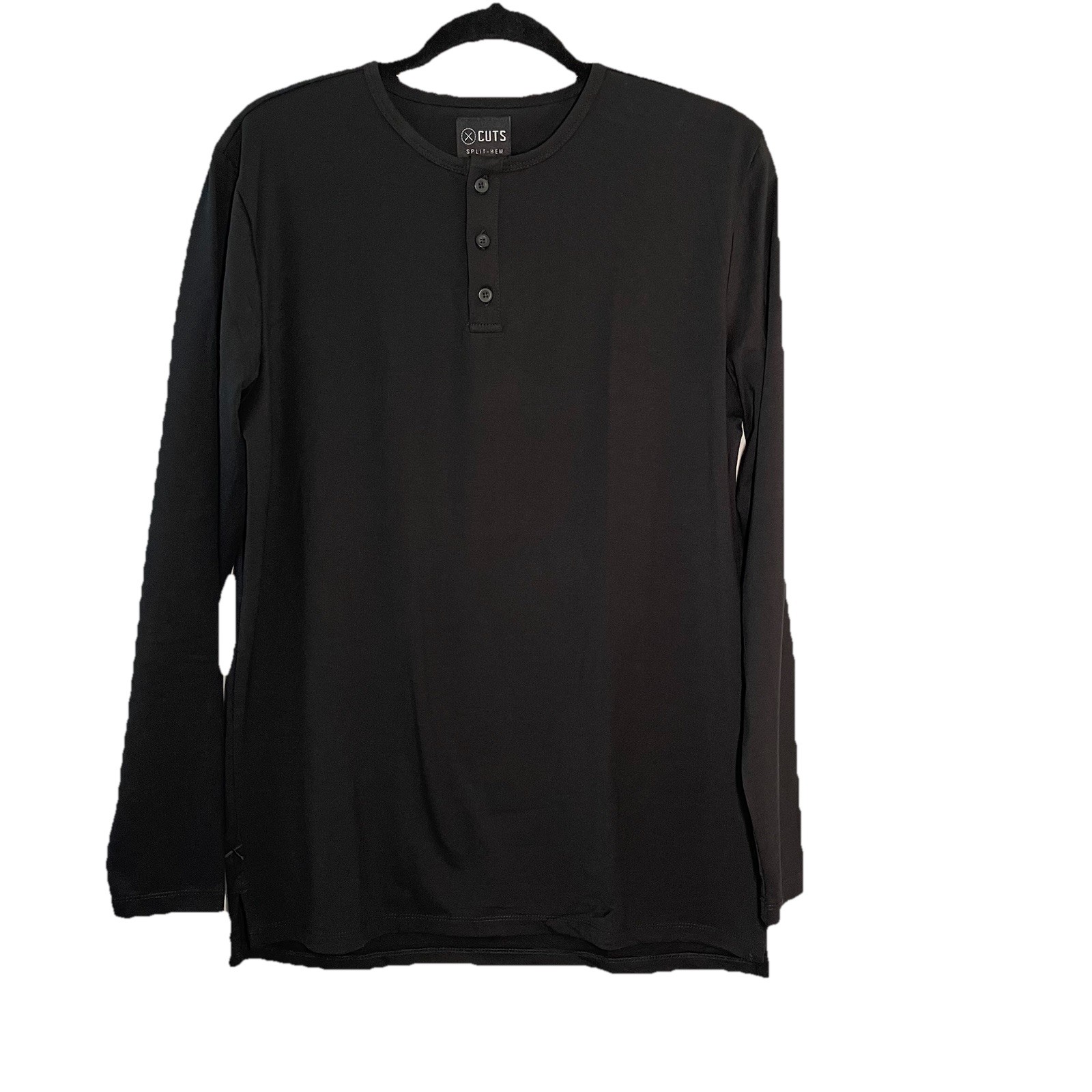 New Cuts Clothing Split Hem Long Sleeve Henley T-Shirt Men Size M Stretch Black