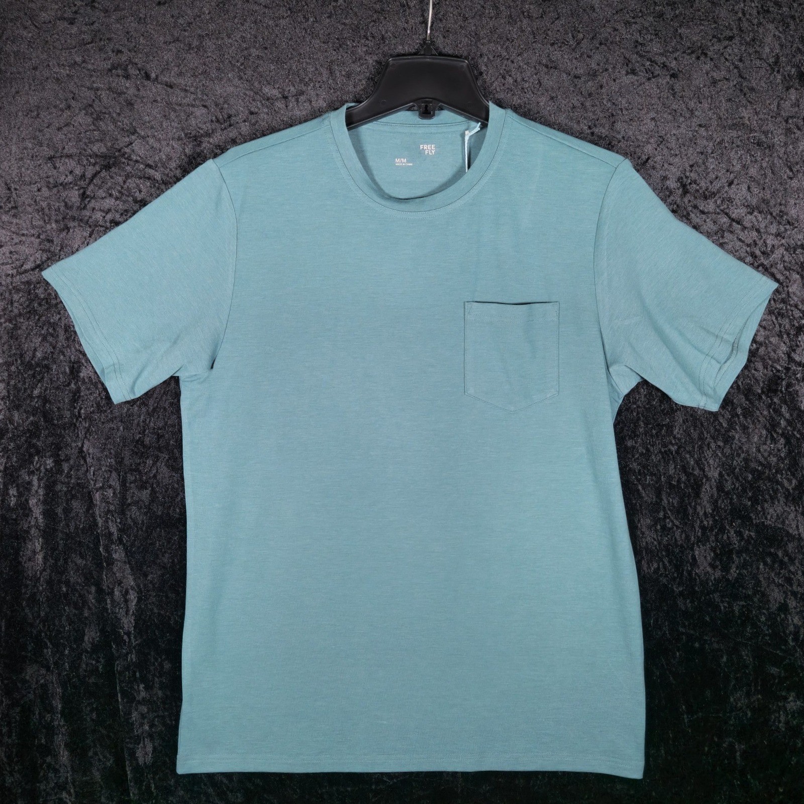 Free Fly Mens Bamboo Flex Pocket Tee Heather Sea Pine Green M 8300 UPF 50+ NEW