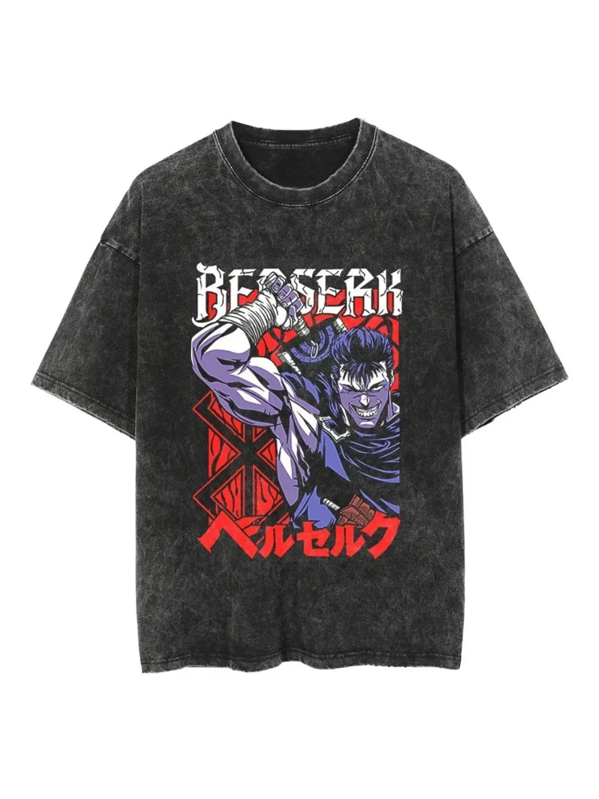Guts « Hundred People Slash » Retro T-shirt Washed Round Neck Printed