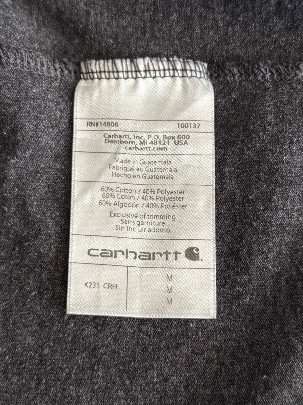 Carhartt Men&rsquo;s Loose Fit Long Sleeve Logo Pullover Shirt Size M Carbon Heather