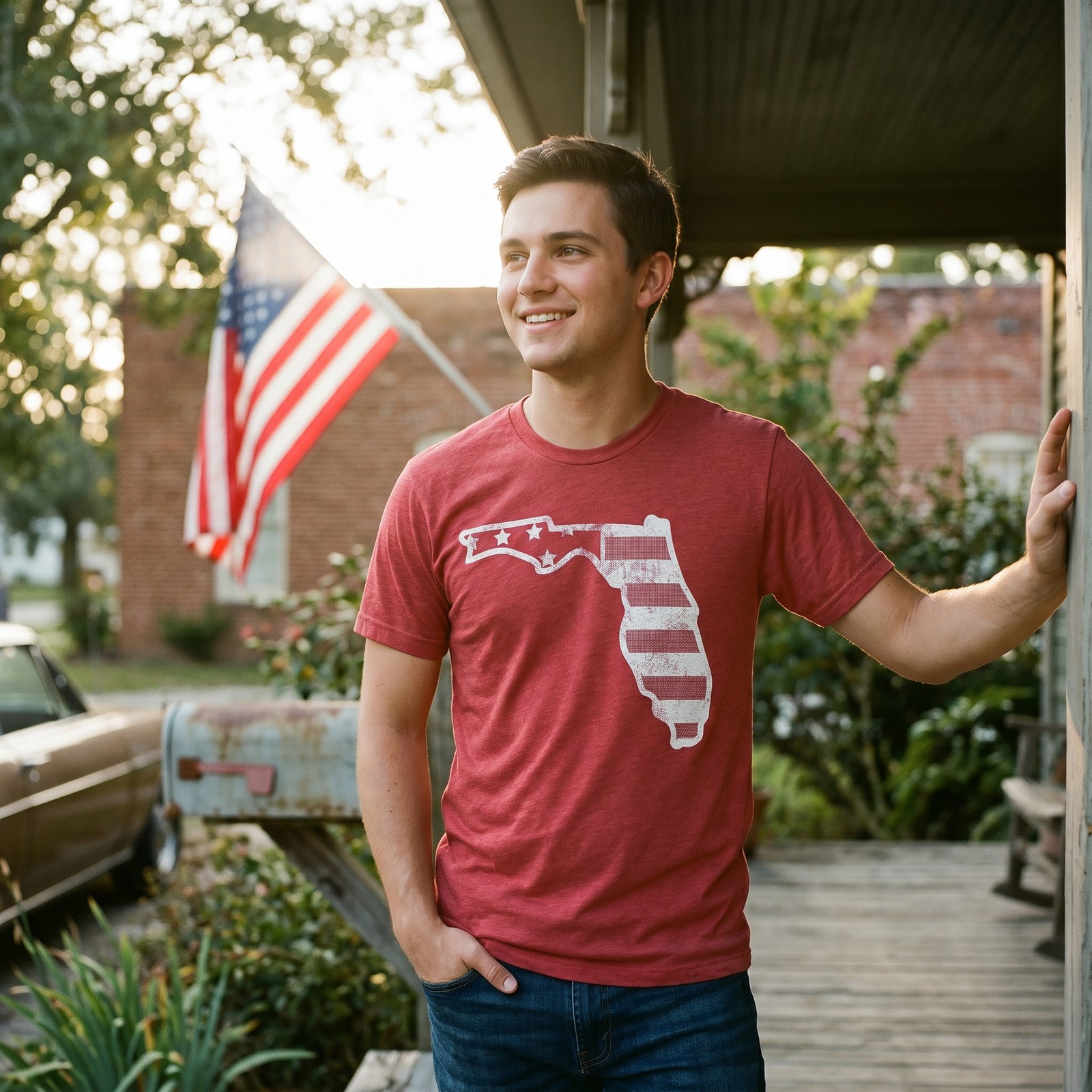 Mens Funny T Shirts American Flag Florida Awesome Fourth Of July Tee for Men