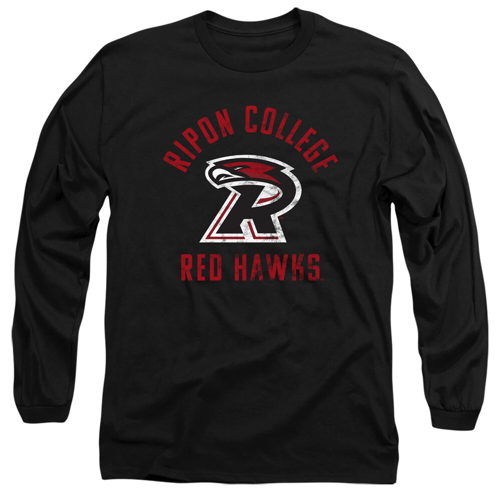 Ripon College Adult Long Sleeve T-Shirt Hawks Logo, Black, S-3XL