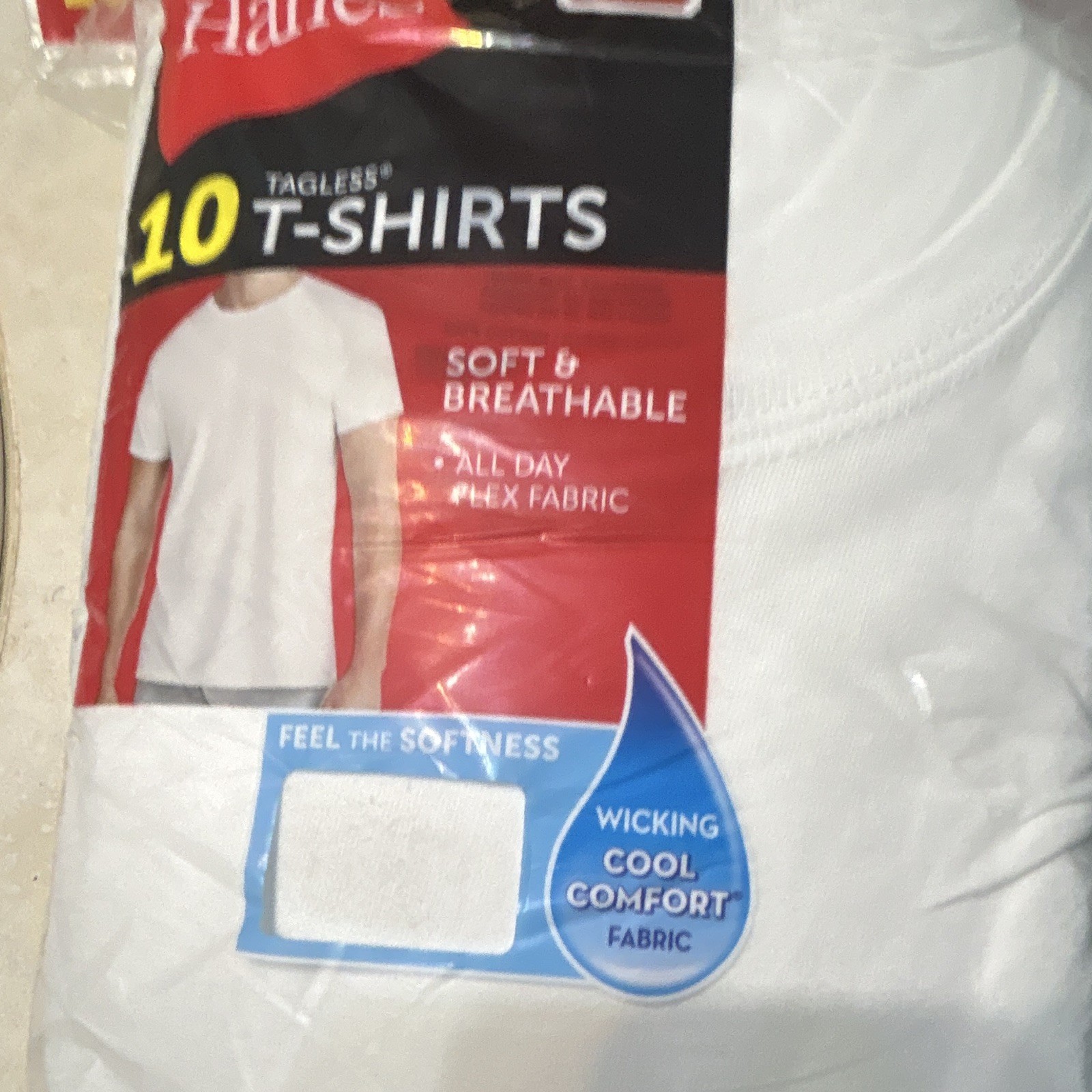 Hanes Tagless Men&rsquo;s Crew Neck T-Shirt 10 Pack White Cotton Knit Size M