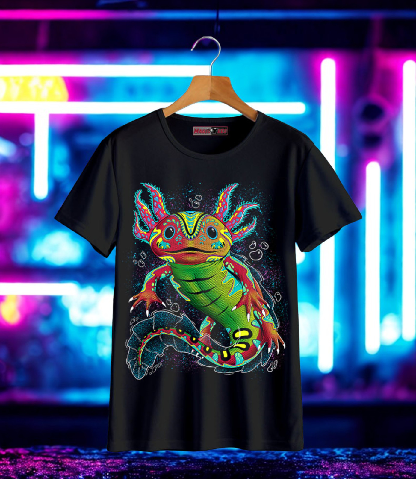 MagicTees Men&rsquo;s Neon Glowing Shirt, Short Sleeve, Black