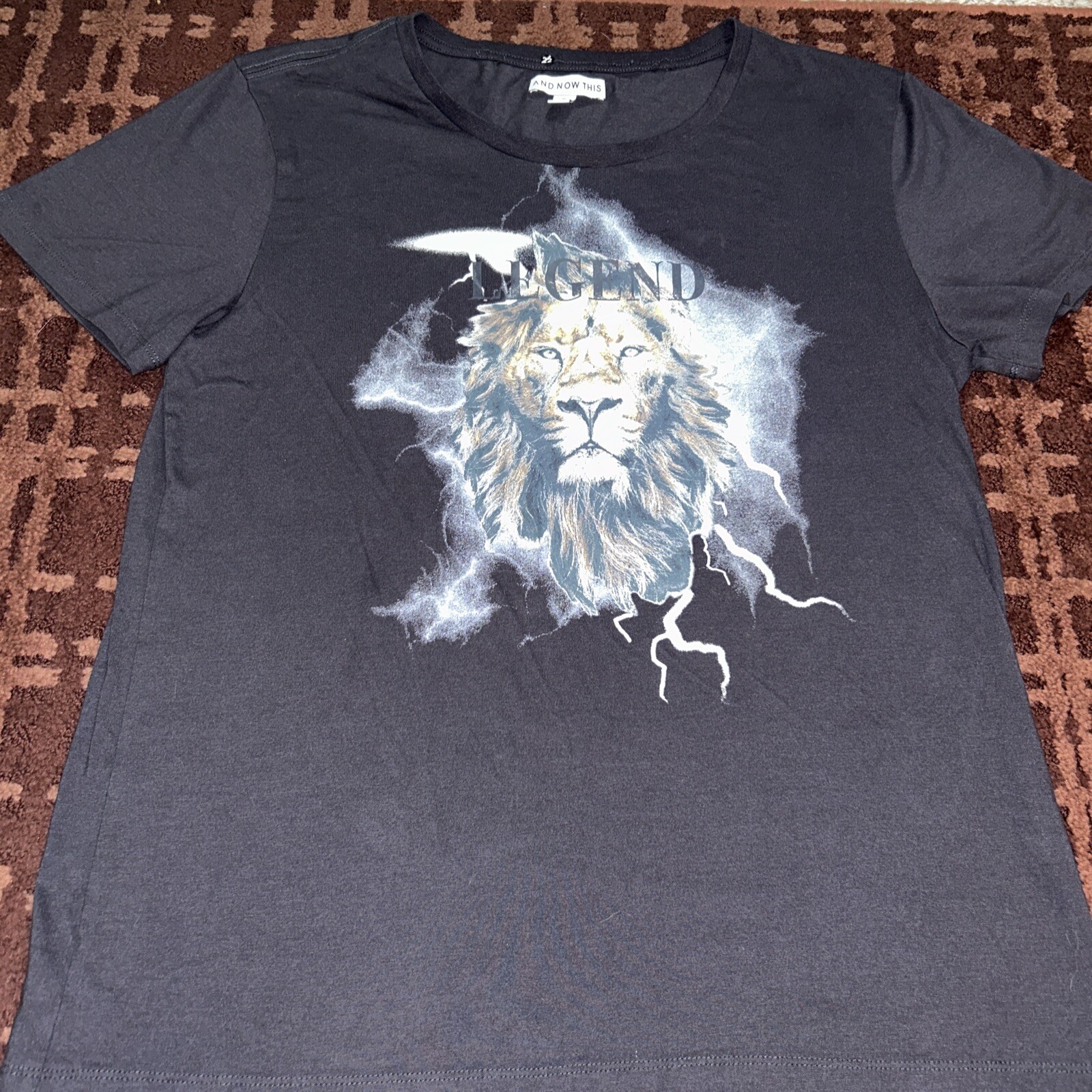 AND NOW THIS Mens XL Legend Lion Graphic T-Shirt Charcoal Black Lightning Tee