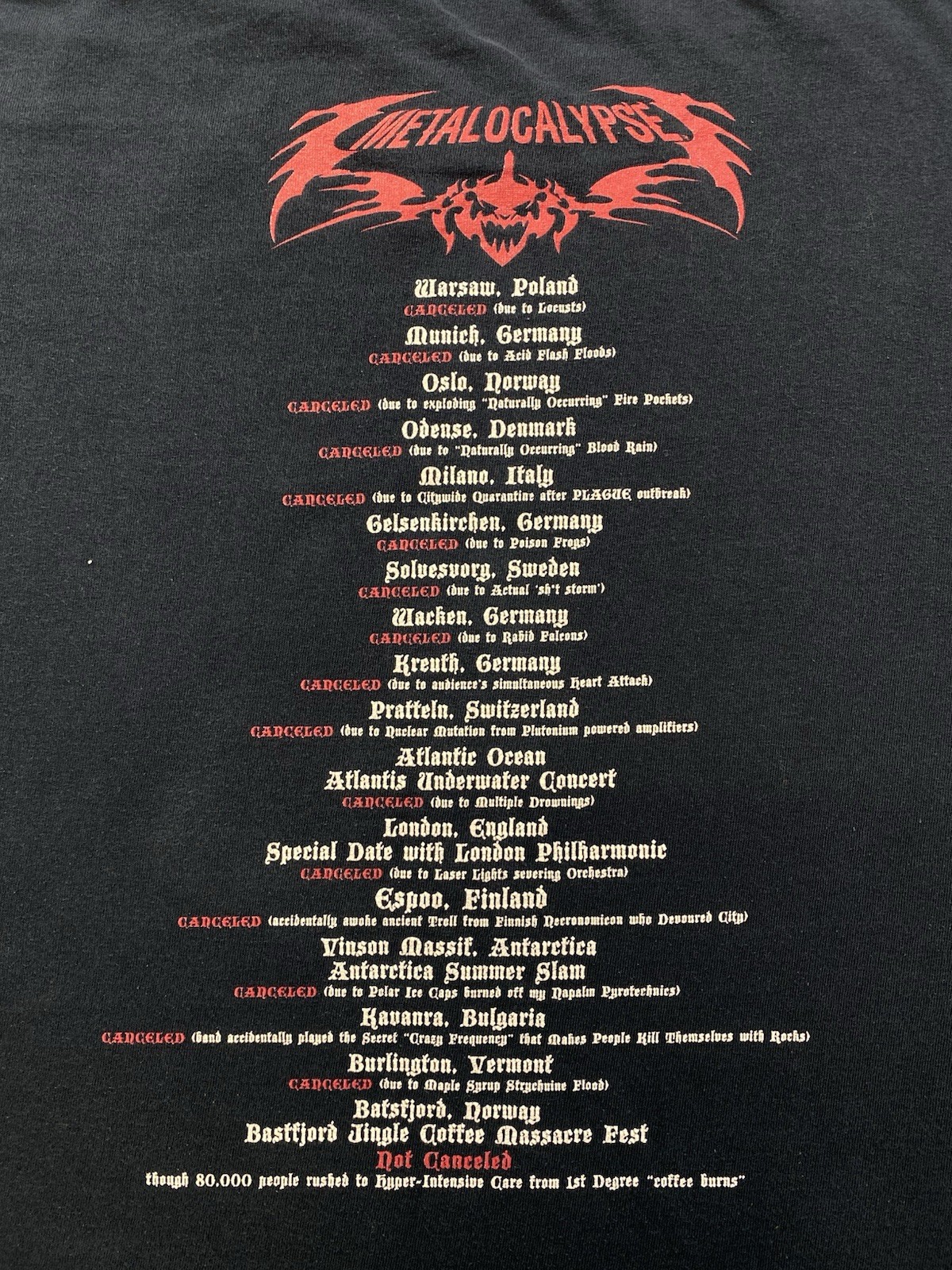 Vintage Dethklok Tour Tee Shirt Size 2XL Y2k Metal Adult Swim Metalocalypse