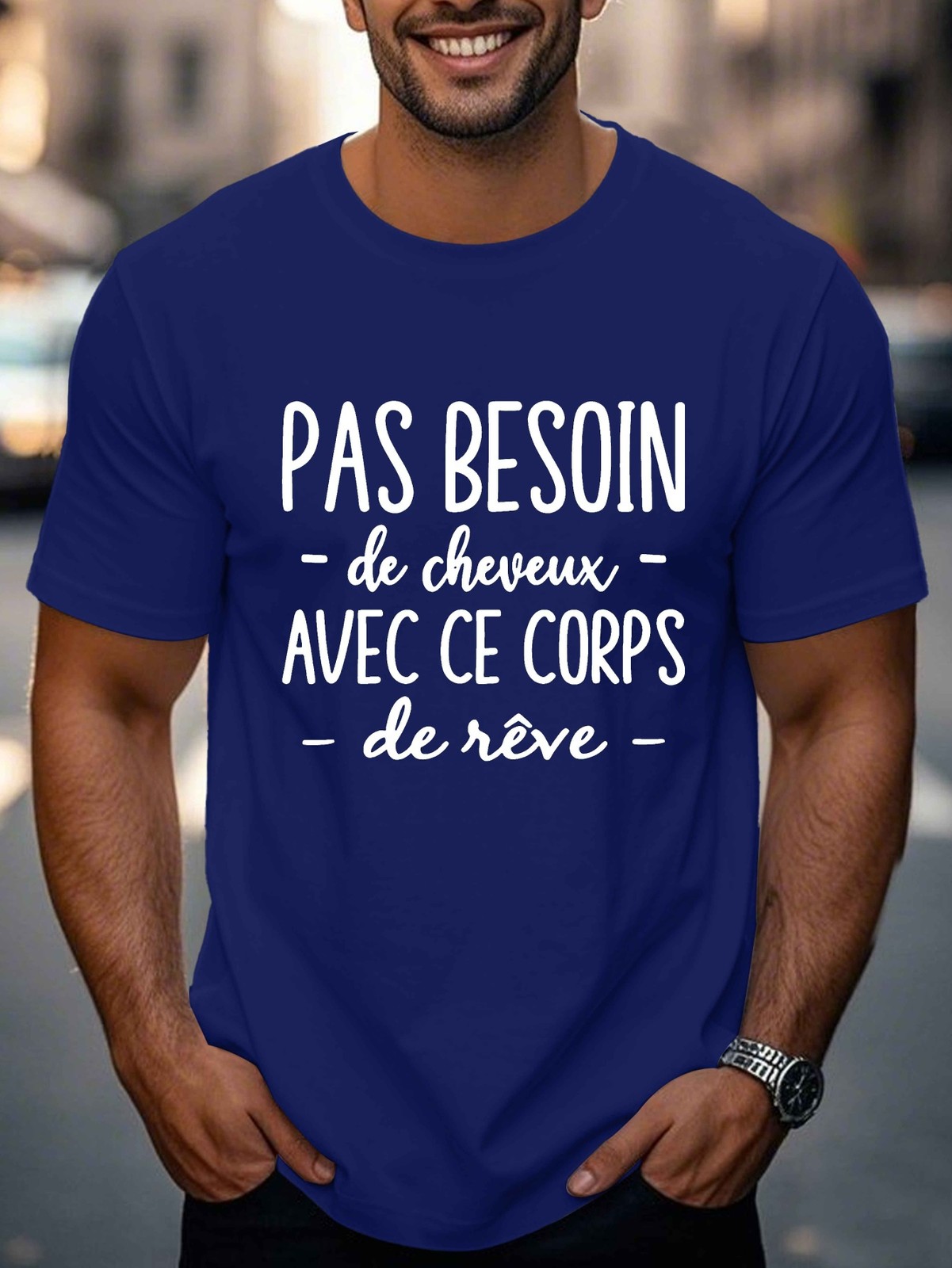 1pc Men&rsquo;S Casual French Quote T-Shirt Summer Top Geometric Pattern Round Neck ♮