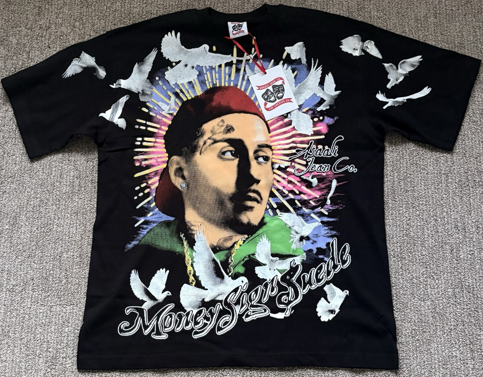 Asali Jean Co. Money Sign Suede Double-Sided Graphic Tee Black Men&rsquo;s L