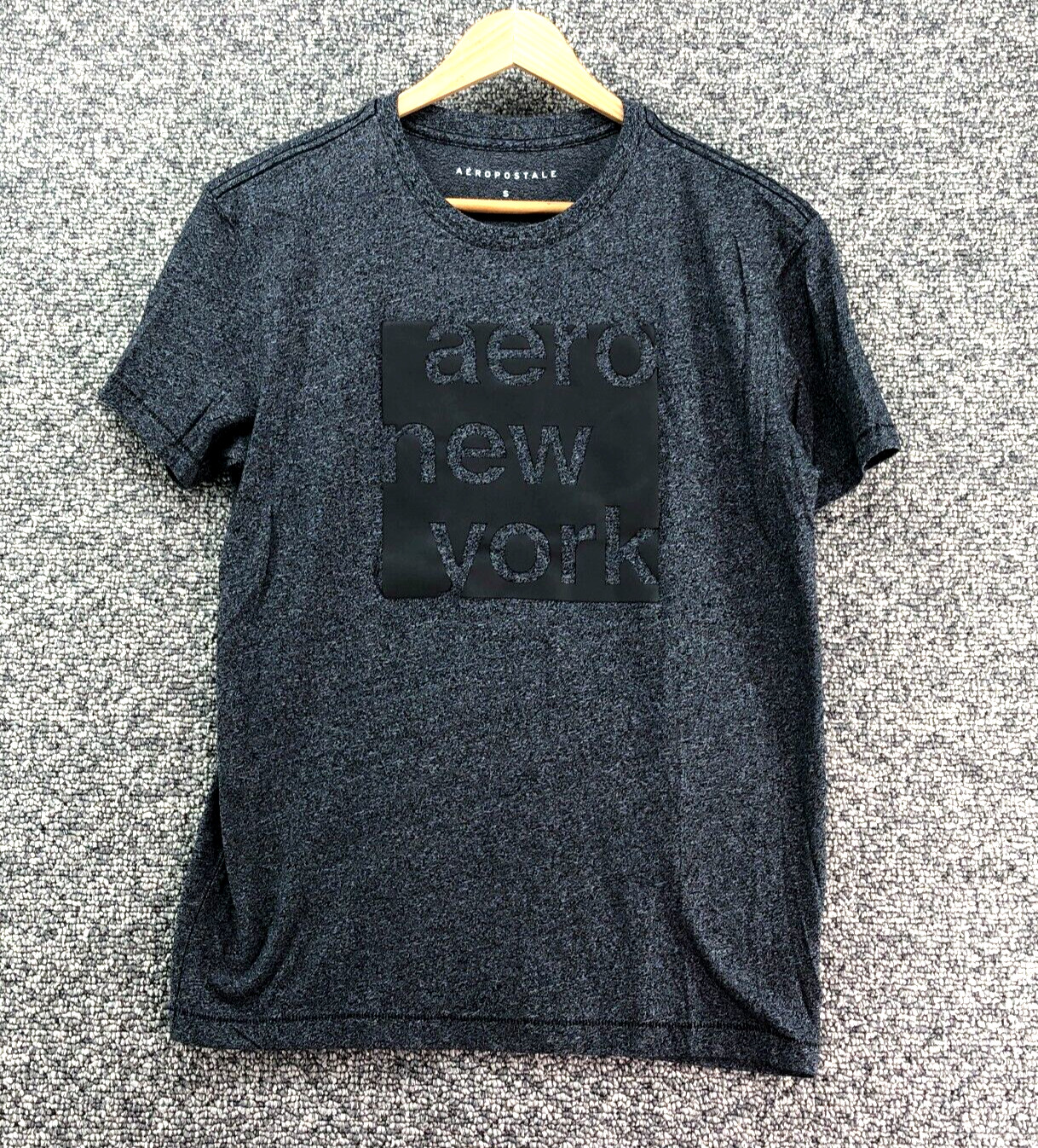 Aeropostale Graphic Tee T-Shirt Marled Black Gray Mens Sz S Crew Neck NY – EXC C