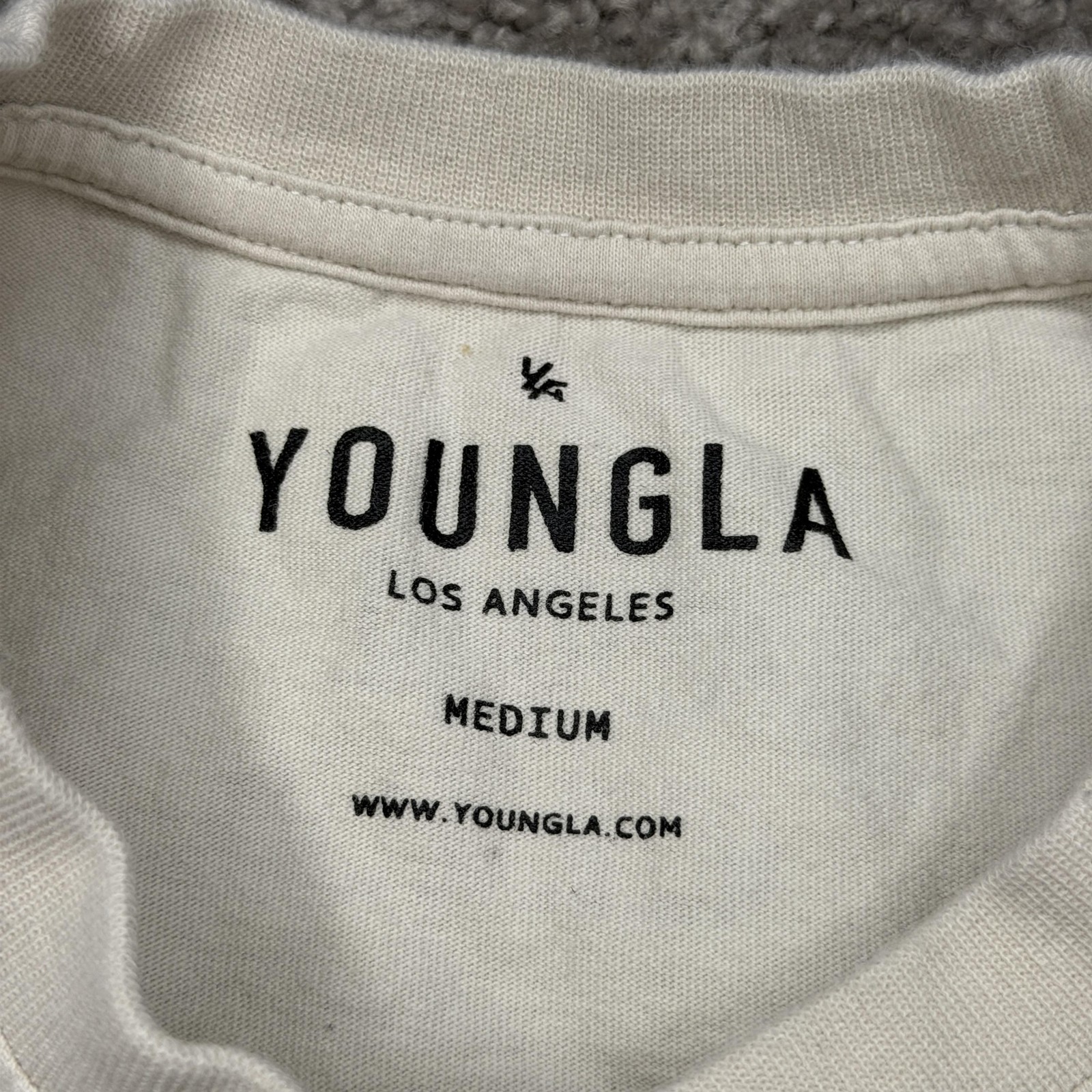 YoungLA Shirt Mens Medium Off White Long Sleeve Graphic Crewneck Tagless Cotton