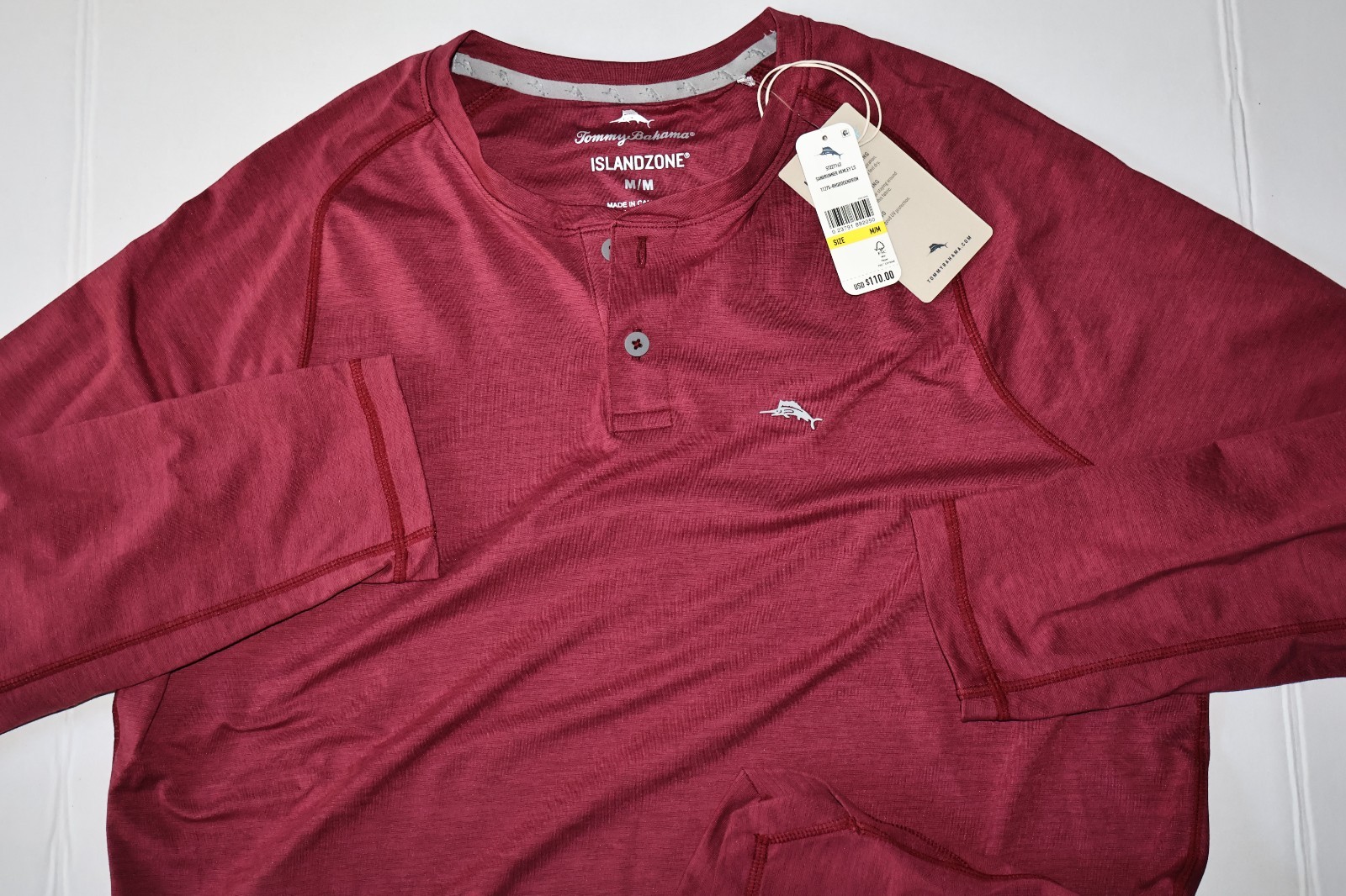 Tommy Bahama T Tee Shirt Sandrunner Henley Island Zone Red New LS Medium M