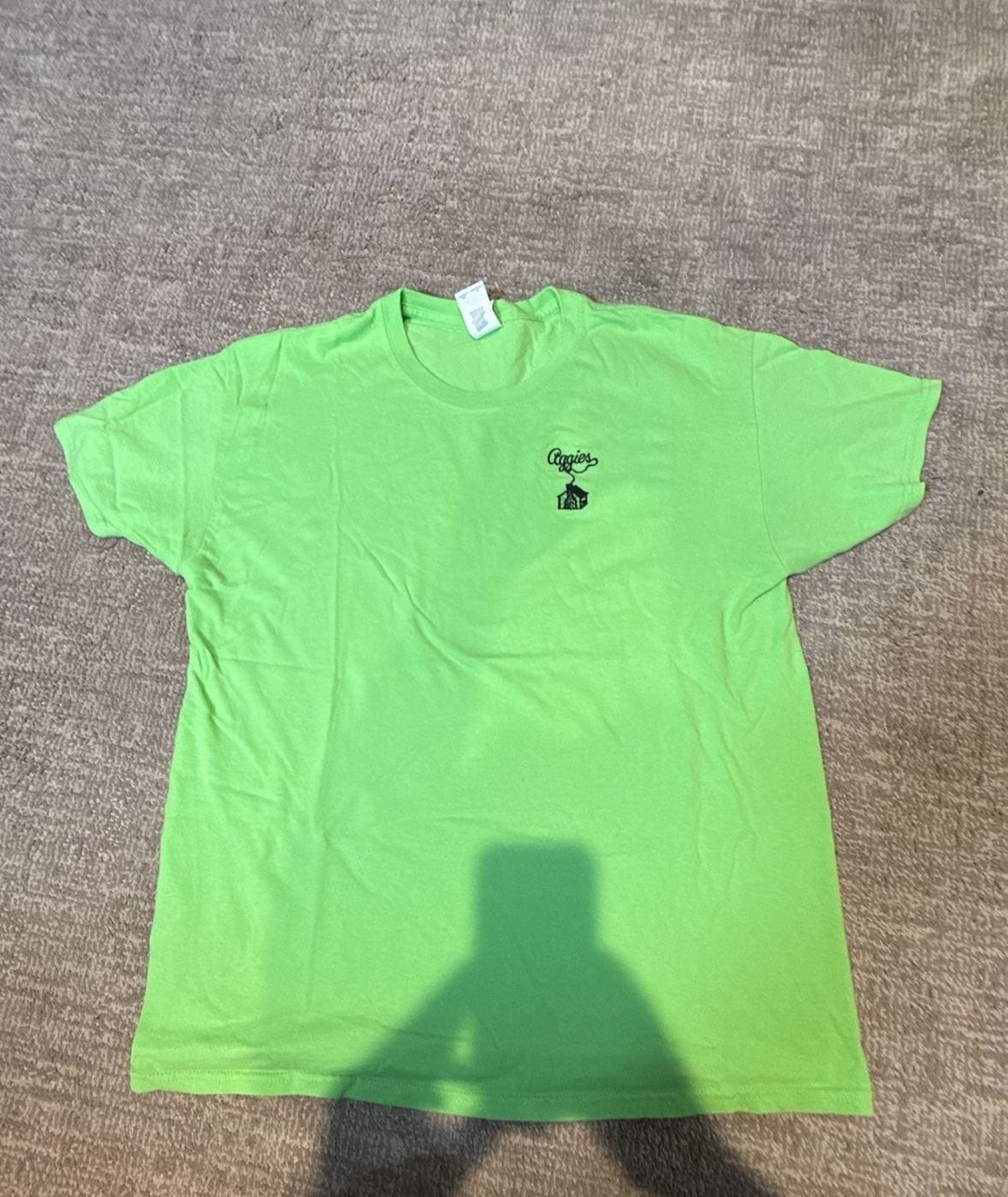 Neon Lime Green Aggies Embroidered Graphic T-Shirt Size L