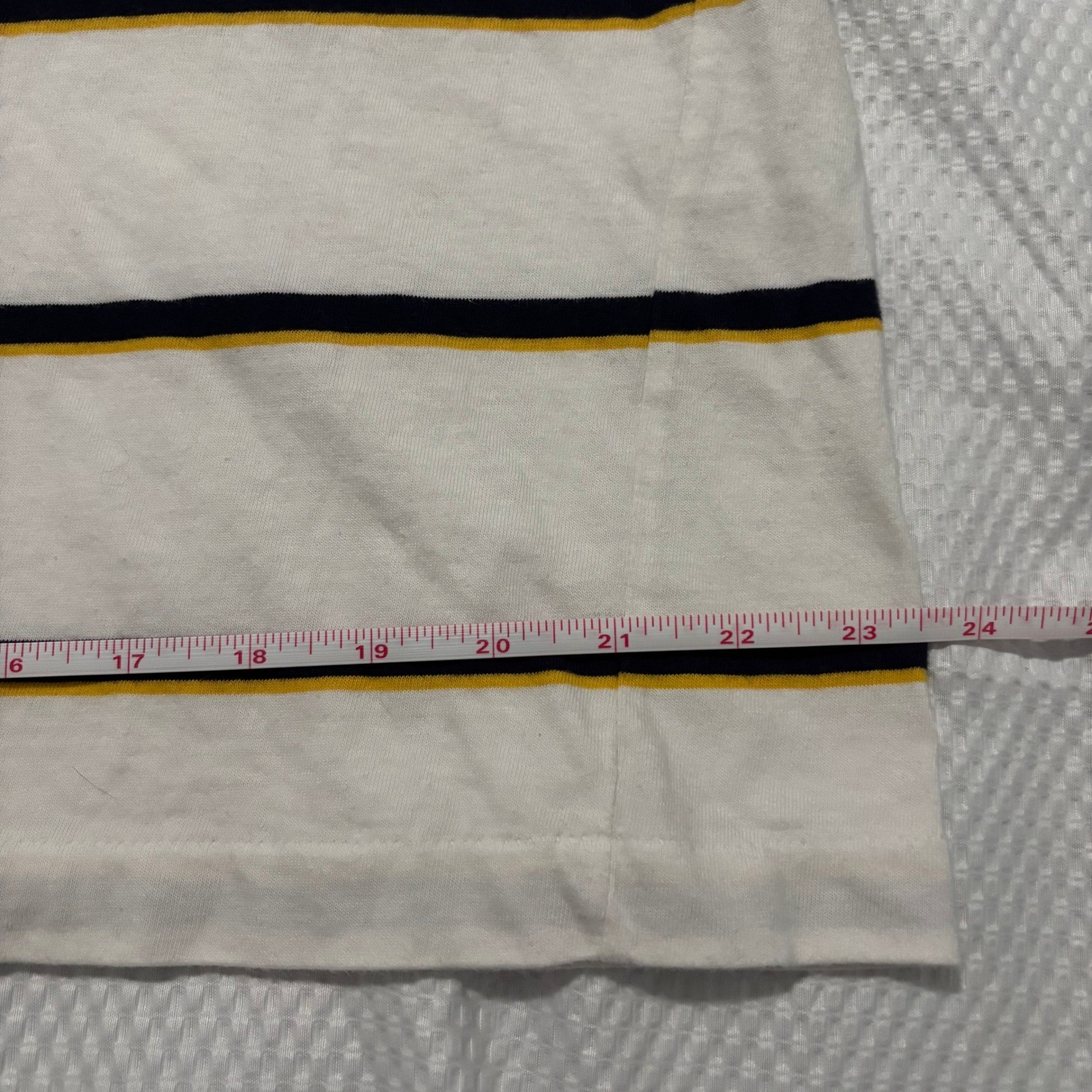 Ralph Lauren Vintage 90&rsquo;s Mens L Striped Pocket T-Shirt White Navy Yellow Logo