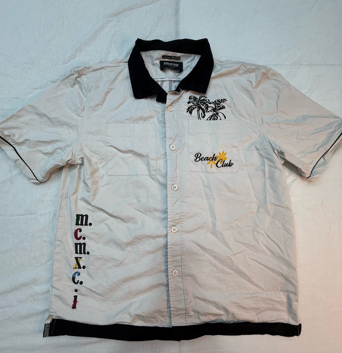 Smoke Rose Satin Lounge Beach Shirt- Chalk / XL Beach Club Palm Trees/