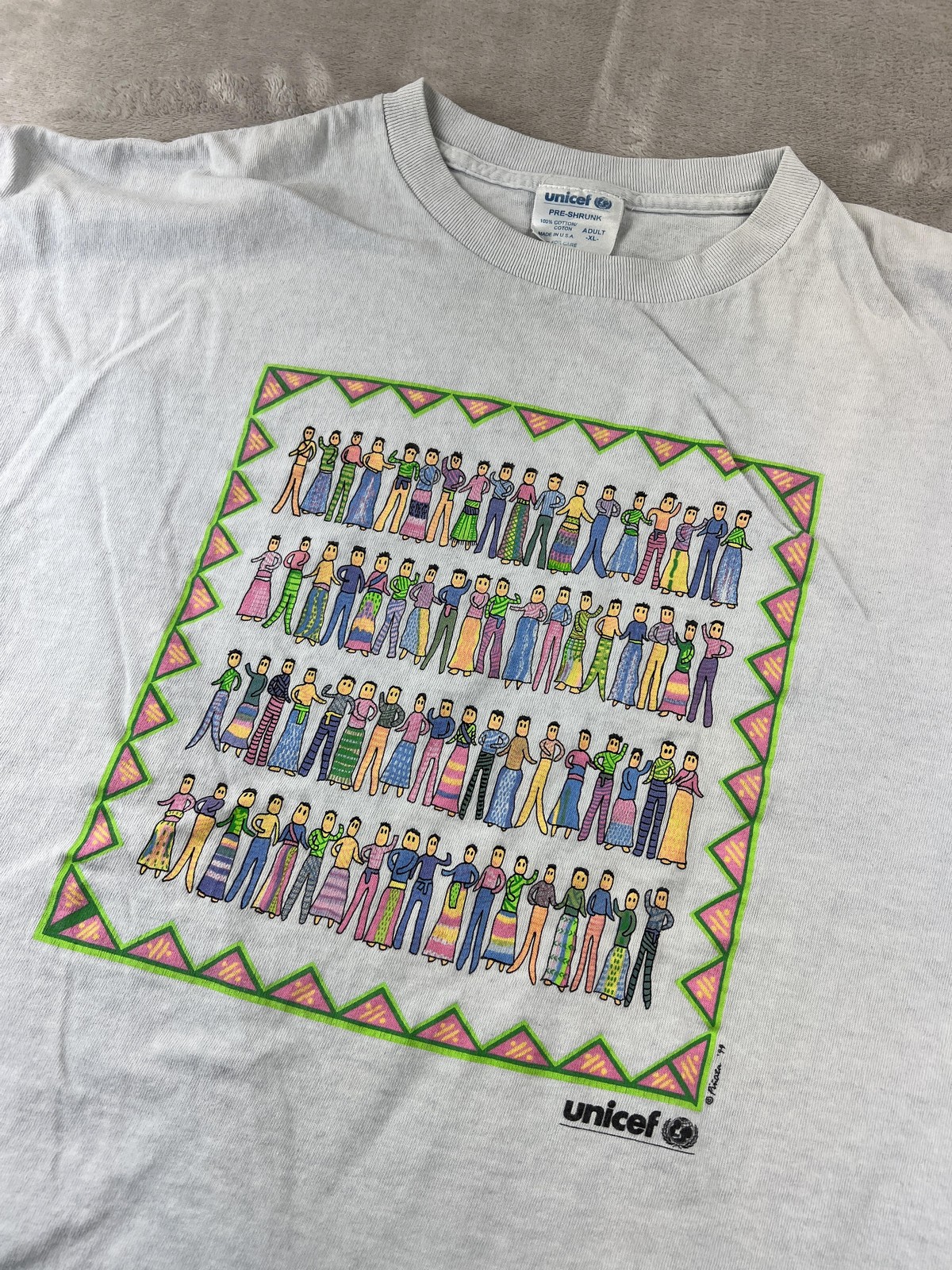 Vintage 90s UNICEF Shirt Mens XL Blue Diversity Graphic Charity Tee Made USA