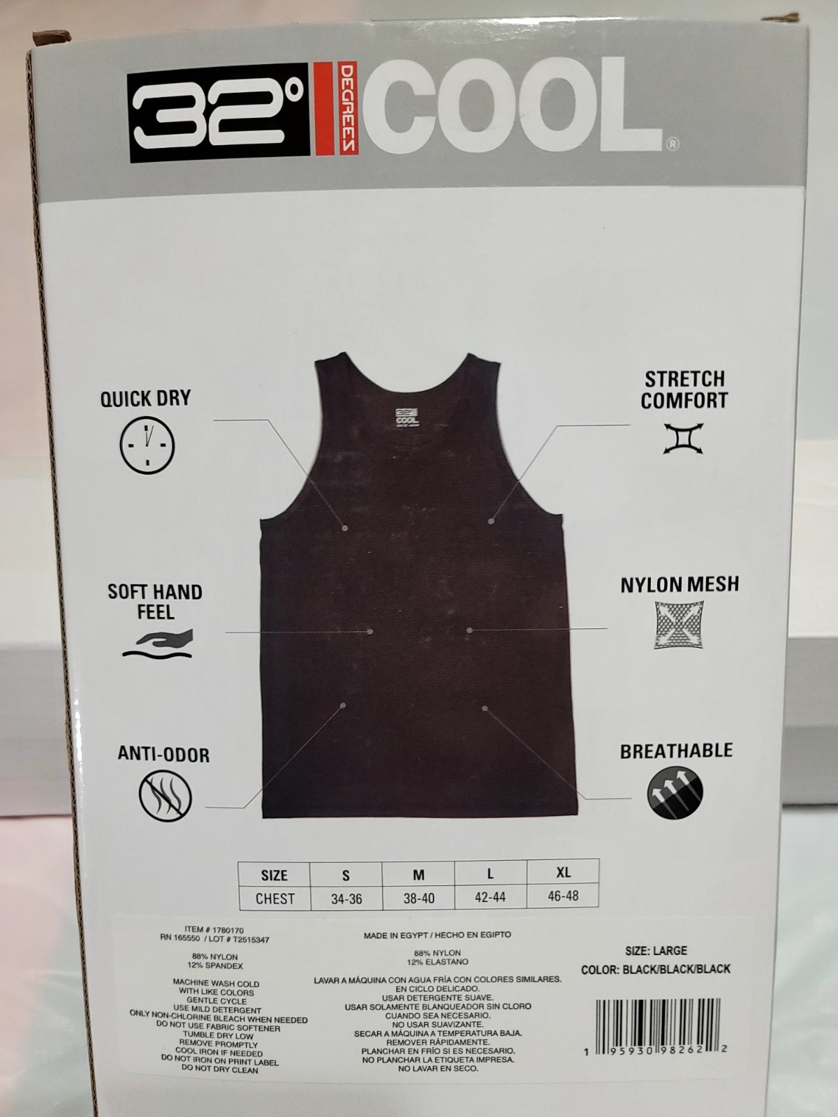Brand New 32 Degrees Cool Men&rsquo;s Comfort Mesh Tank Tops – 3 Pack Black Medium