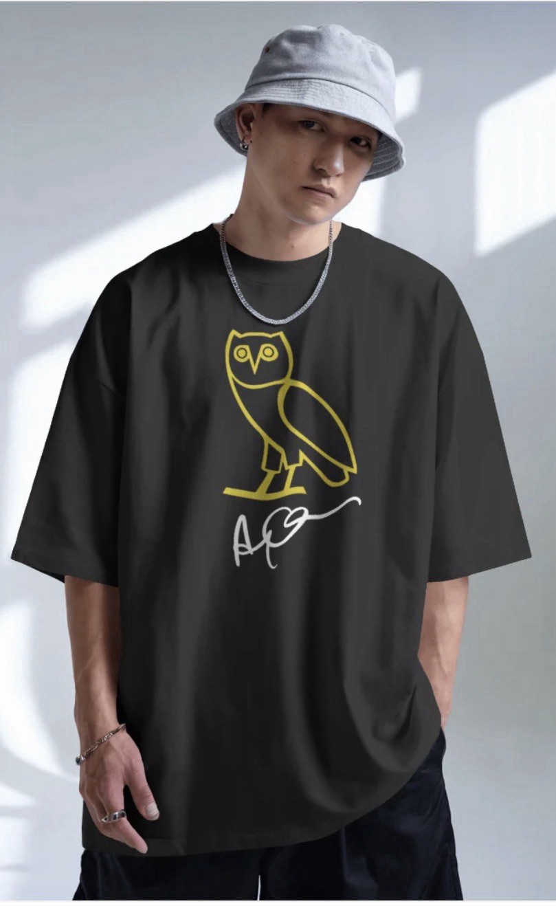 Drake OVO Owl Embroidered T-Shirt – Premium Oversized Hip-Hop Streetwear Tee (M)