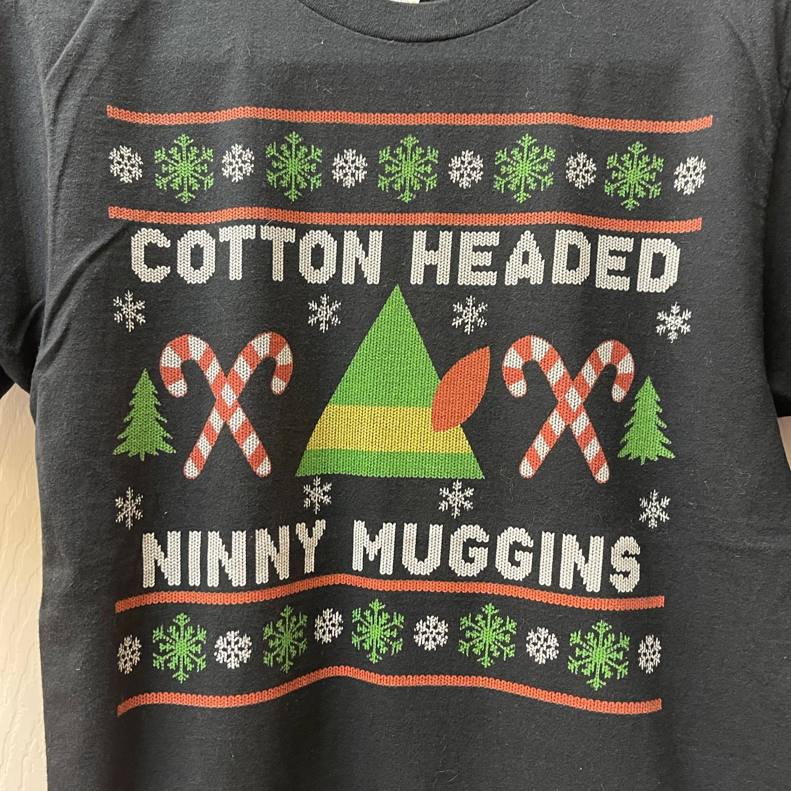 Port & Company Elf Sz S Christmas Sweater 100% Cotton Screen Print Ninny Muggins