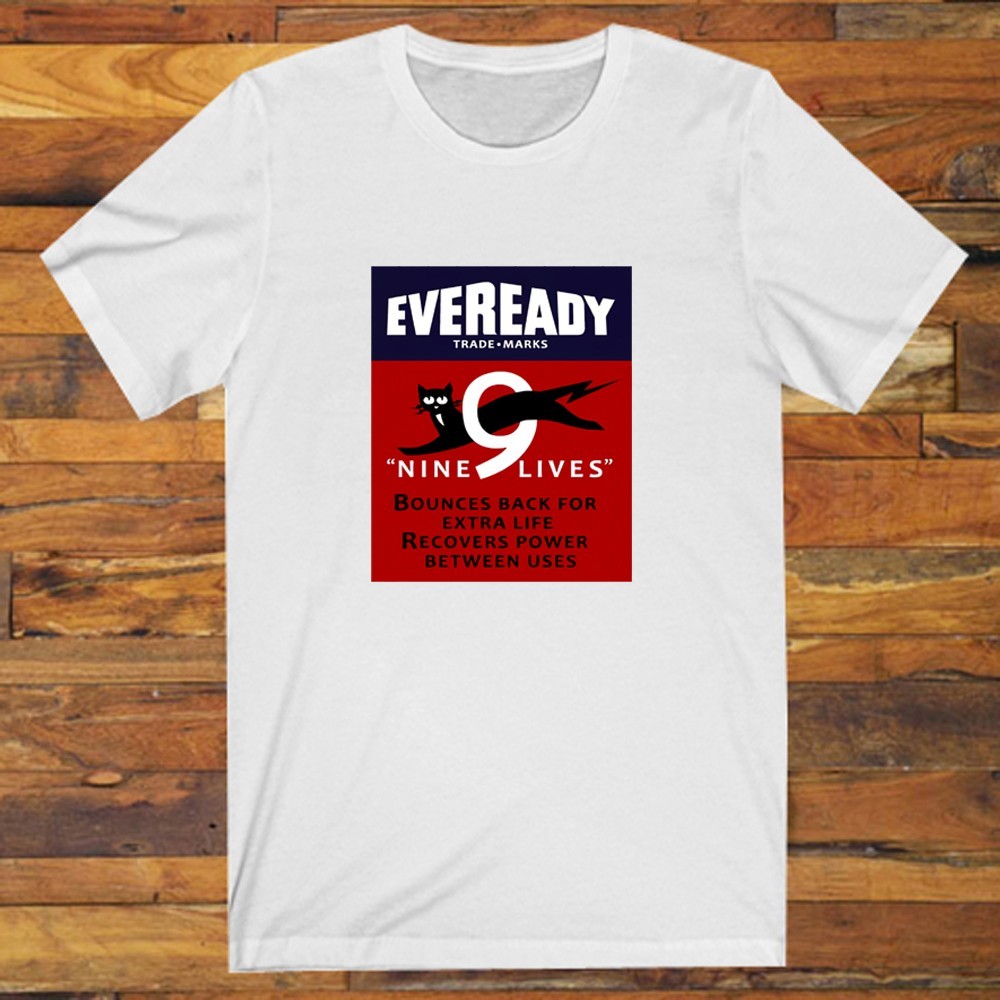 Eveready Retro Battery Black Cat Nine Lives Men&rsquo;s White S-5XL