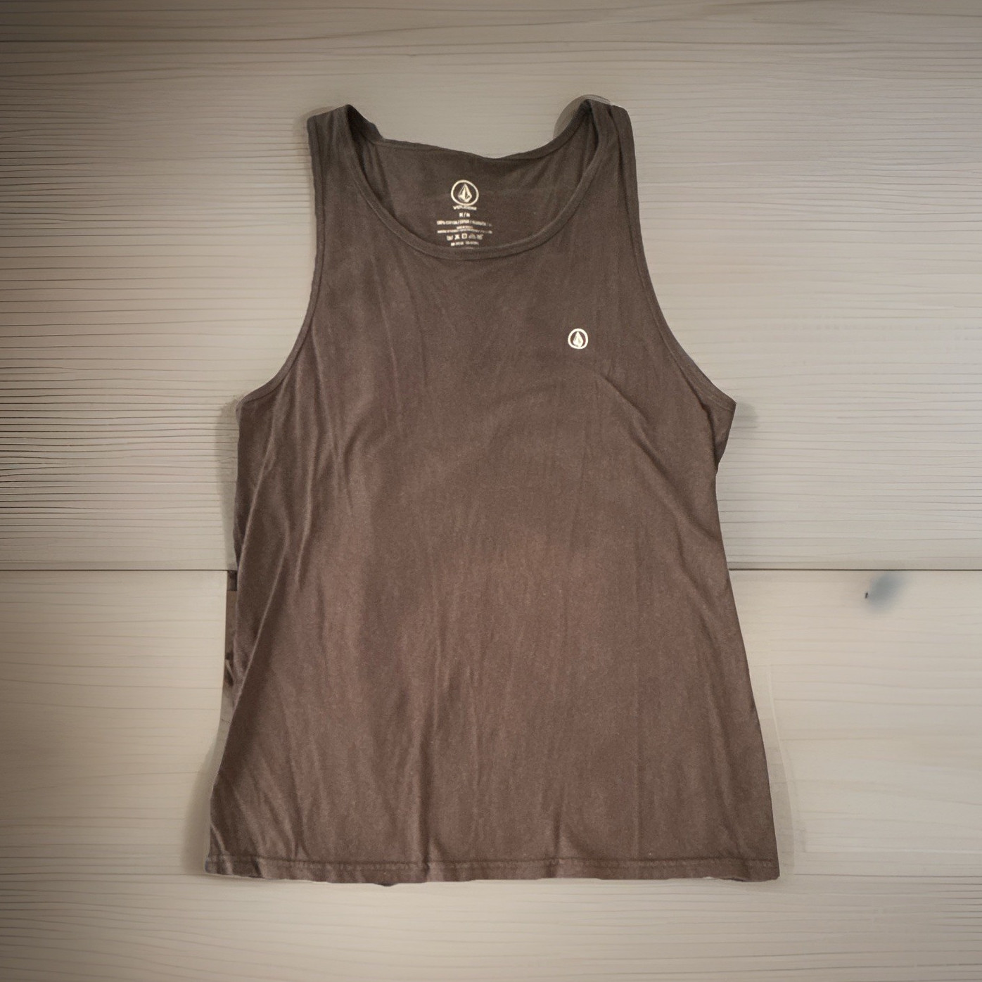 Volcom Men&rsquo;s Brown Round Neck Sleeveless Solid Logo Cotton Knit Tank Top M