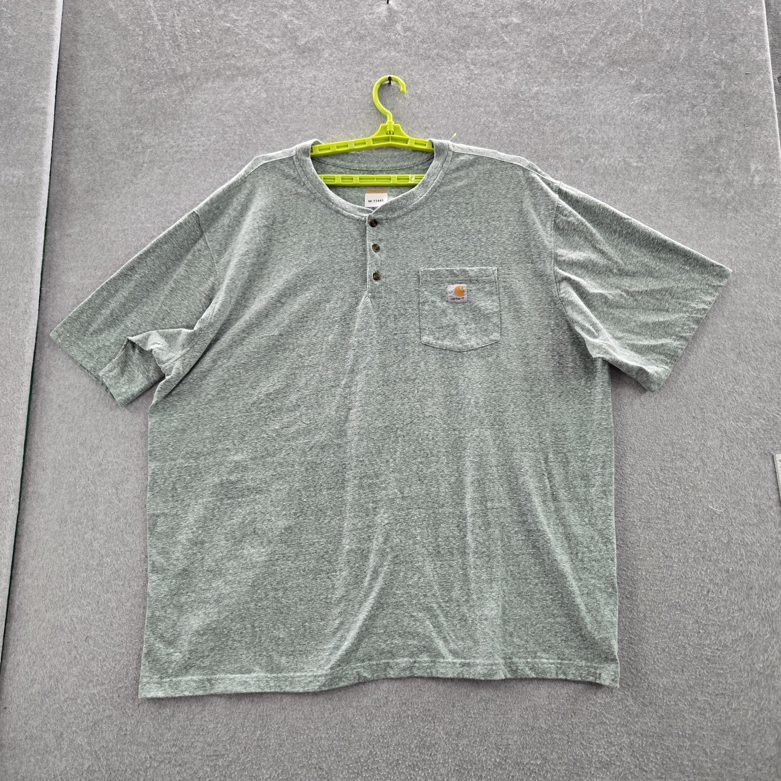 Carhartt Men Shirt 3XL Gray K84 G23 Henley Button Logo Short Sleeve