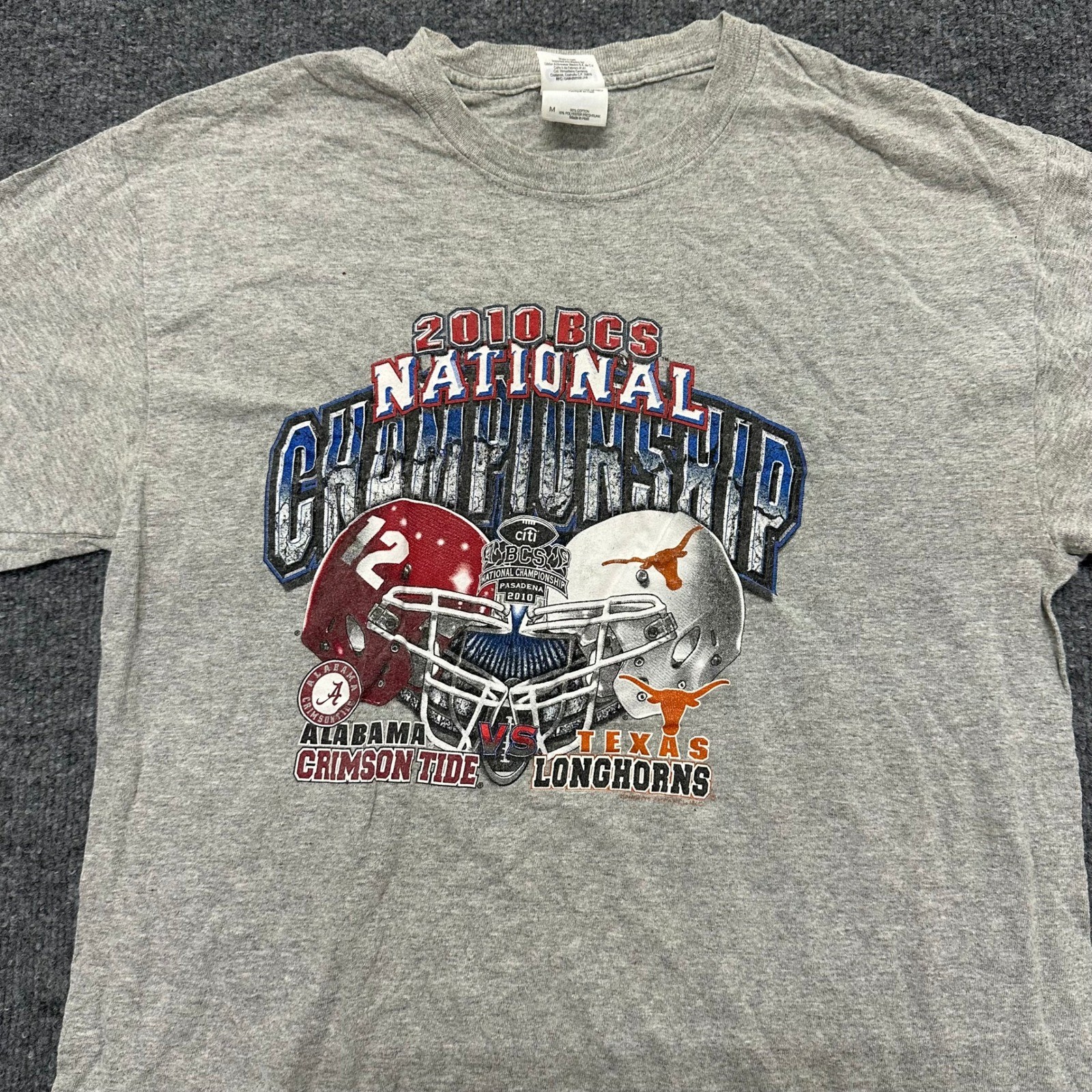 Gildan T-Shirt Mens Size M Grey 2010 BCS National Championship Alabama vs Texas
