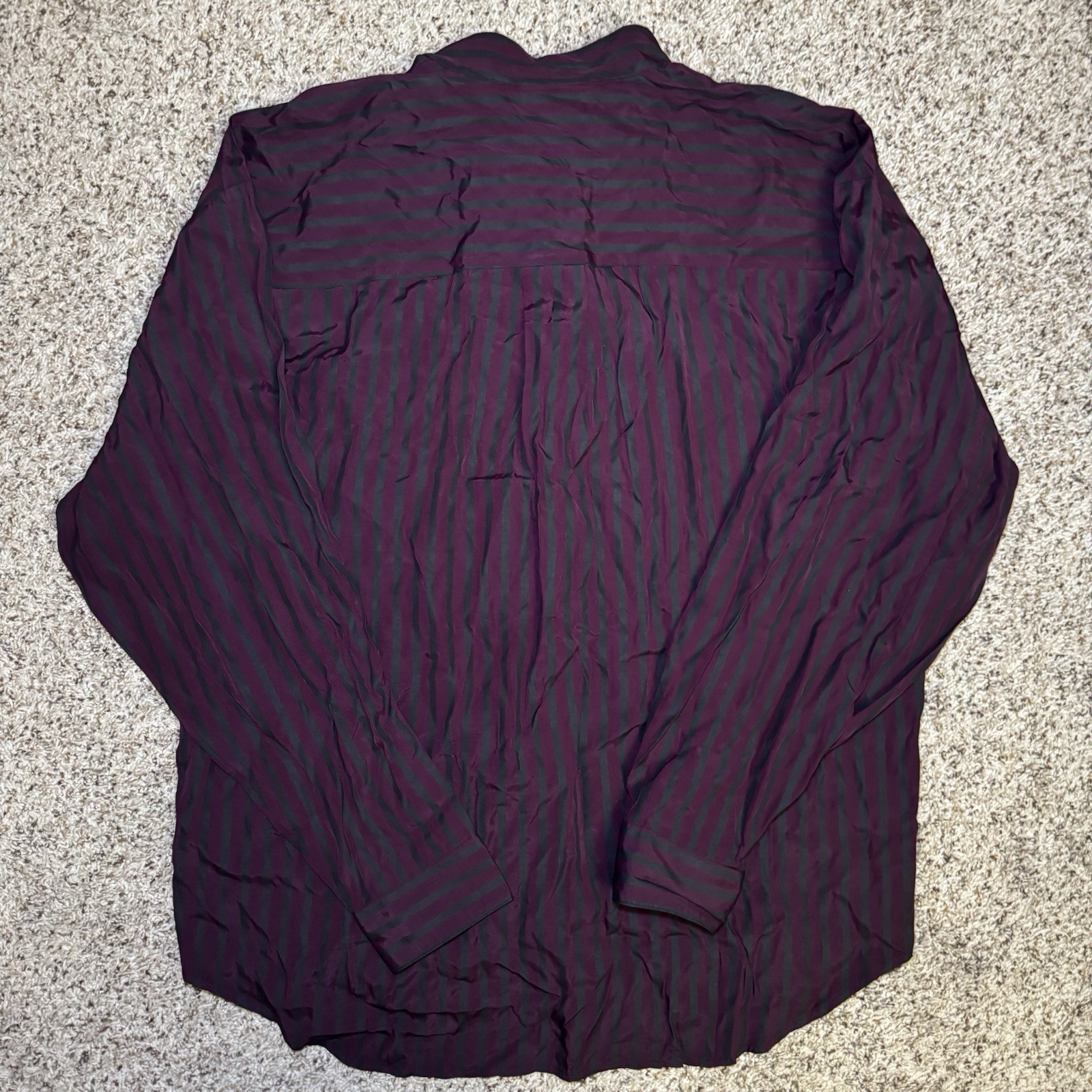 Intl Male Black Satin Stripe Shirt Large Glam Rock Goth Clubwear Vintage 80s