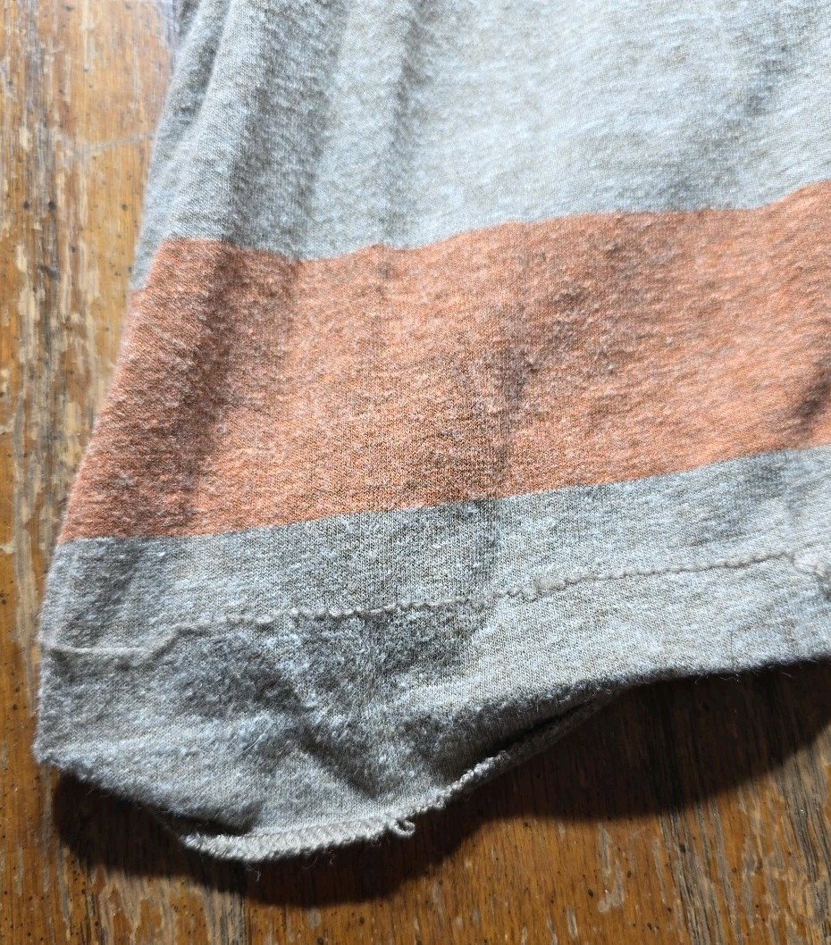 Mens Vurt V Neck T Shirt Large Y2K Grunge Skate Stripped Brown Orange