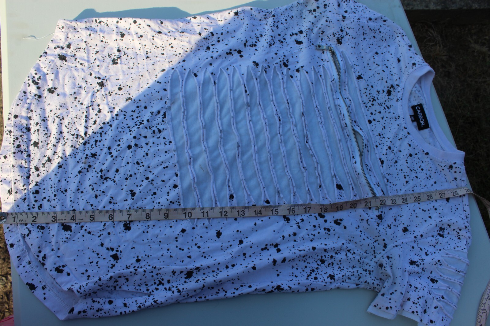 Carbon Short Sleeve Paint Splatter Distressed Shirt Shredded Zipper Size MEDIUM