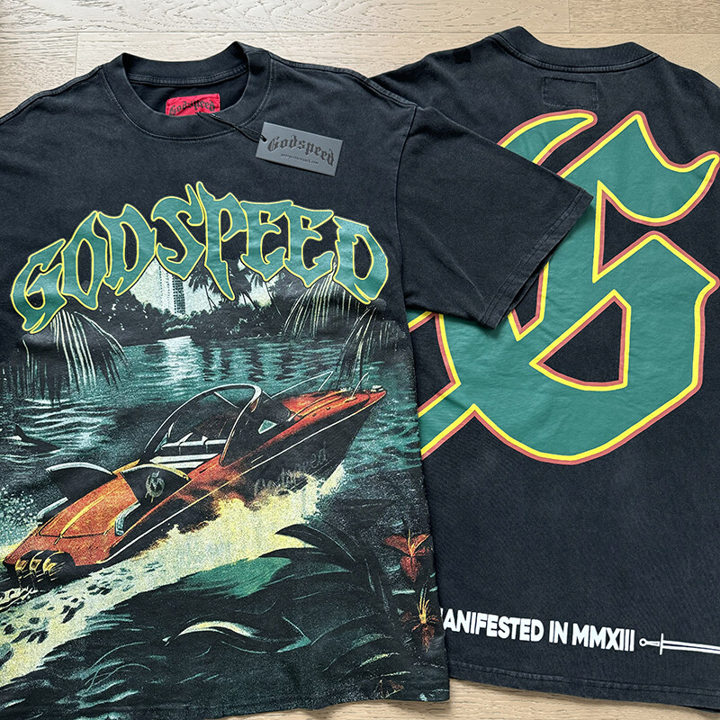 NEW Mens Godspeed Rainforest yacht print Washed Tee Short sleeved T-shirt