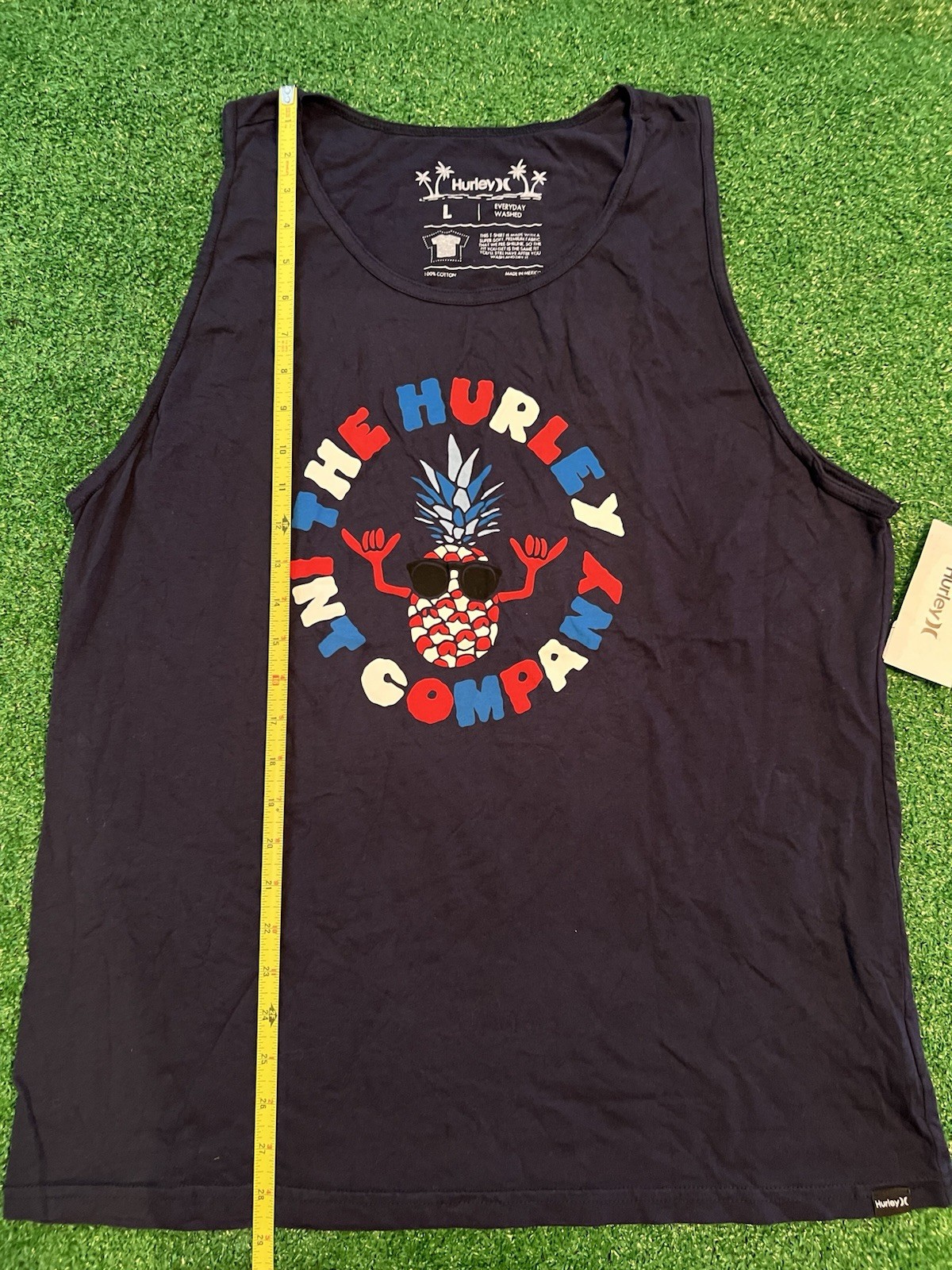 Hurley Tank Top Mens L Obsidian Blue Graphic Everyday Washed Pineapple Shaka