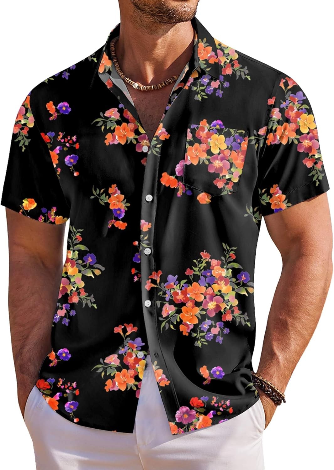 Men&rsquo;s Hawaiian Shirt Short Sleeve Floral Button Down Tropical Beach Holiday Top
