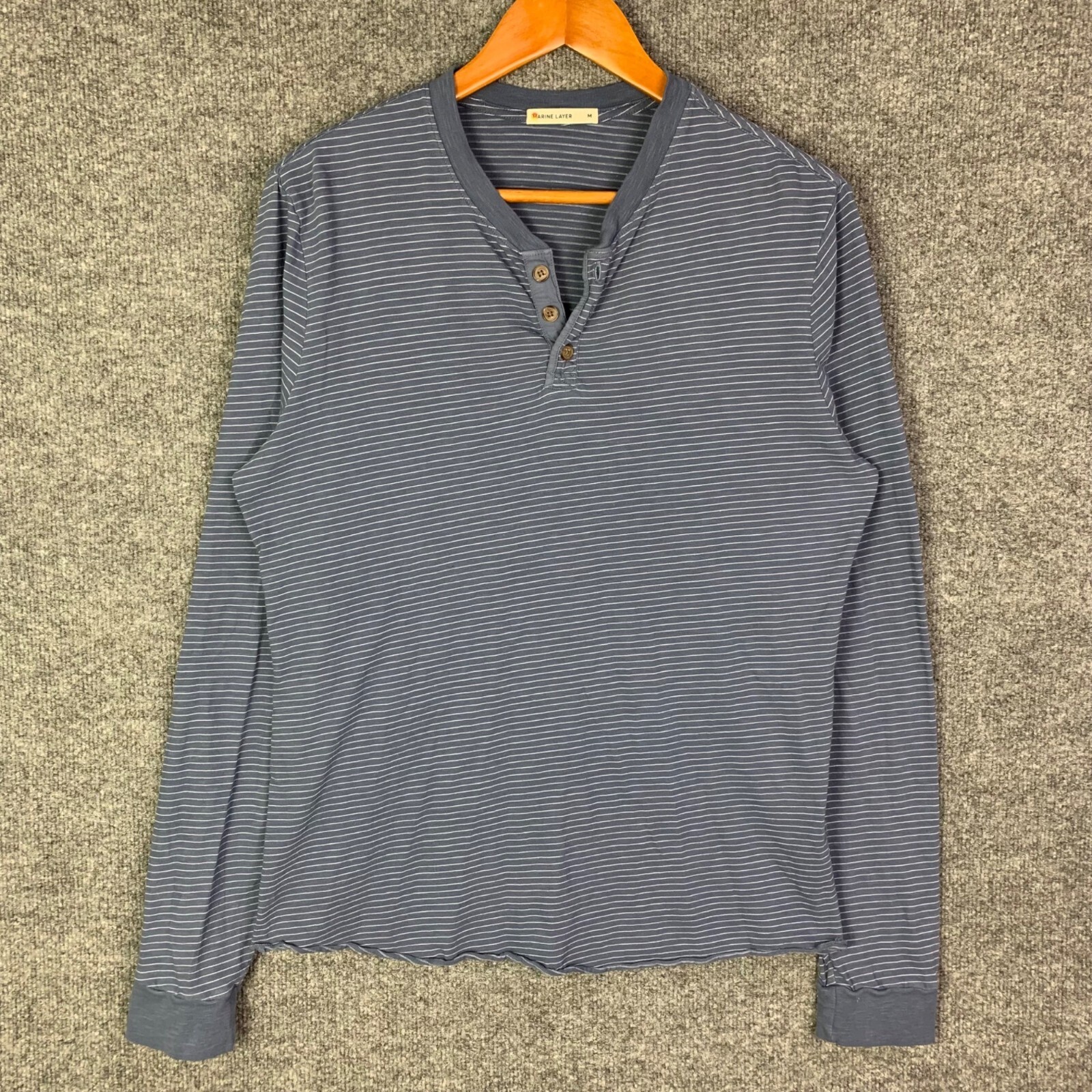 Marine Layer Henley Shirt Men Sz Medium Striped Long Sleeve Pullover
