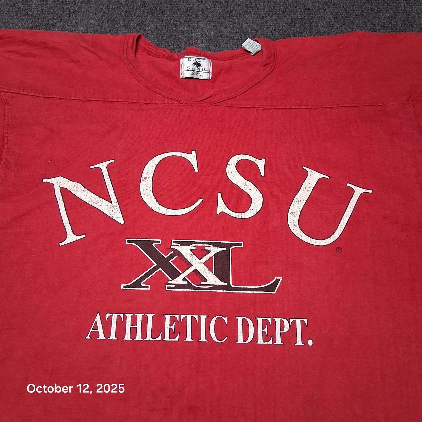 VTG Galt Sand NCSU Red Shirt Size Medium Made in USA 80s 90s Destroyed
