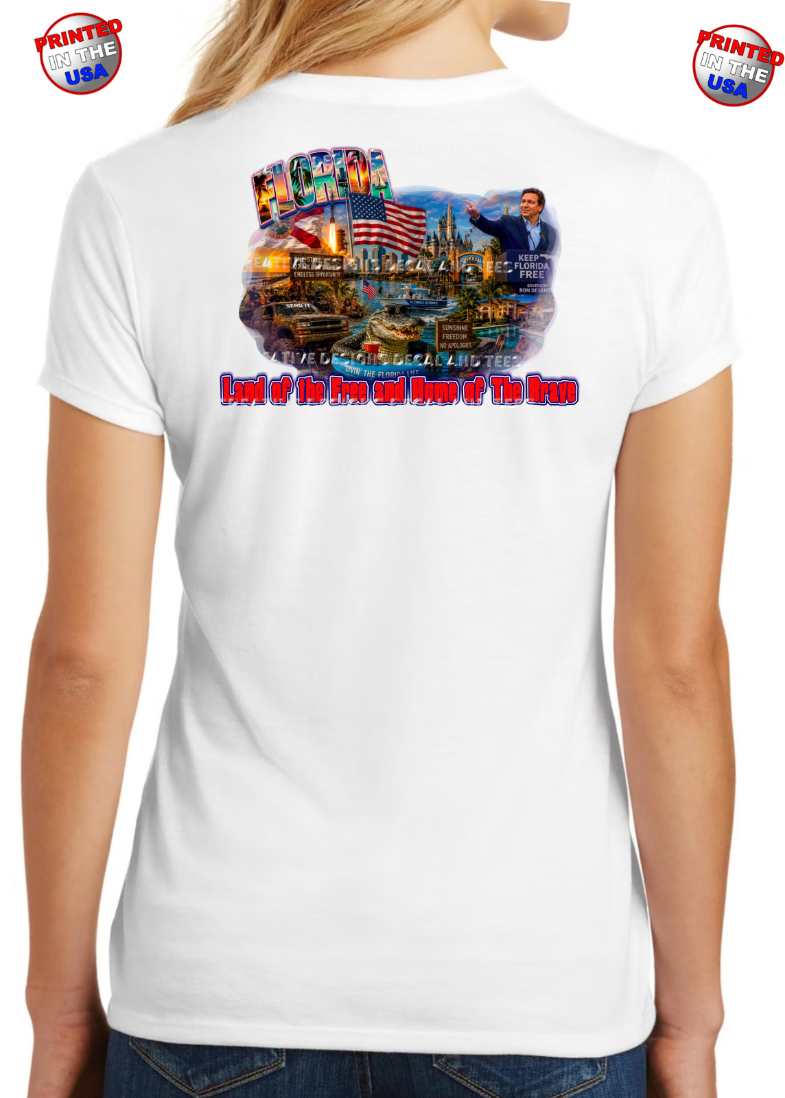 Vintage Looking Land of the Free Home of the Brave USA Florida T-Shirts Sm-2XL