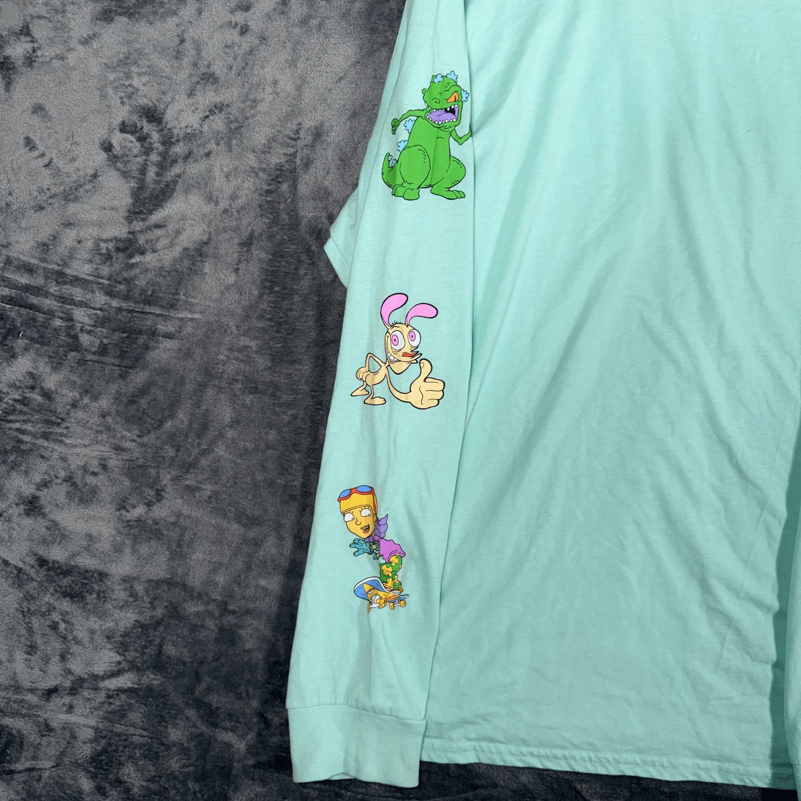 Nickelodeon Mens Long Sleeve T-Shirt 2XL 90s Cartoons Graphic Mint Green