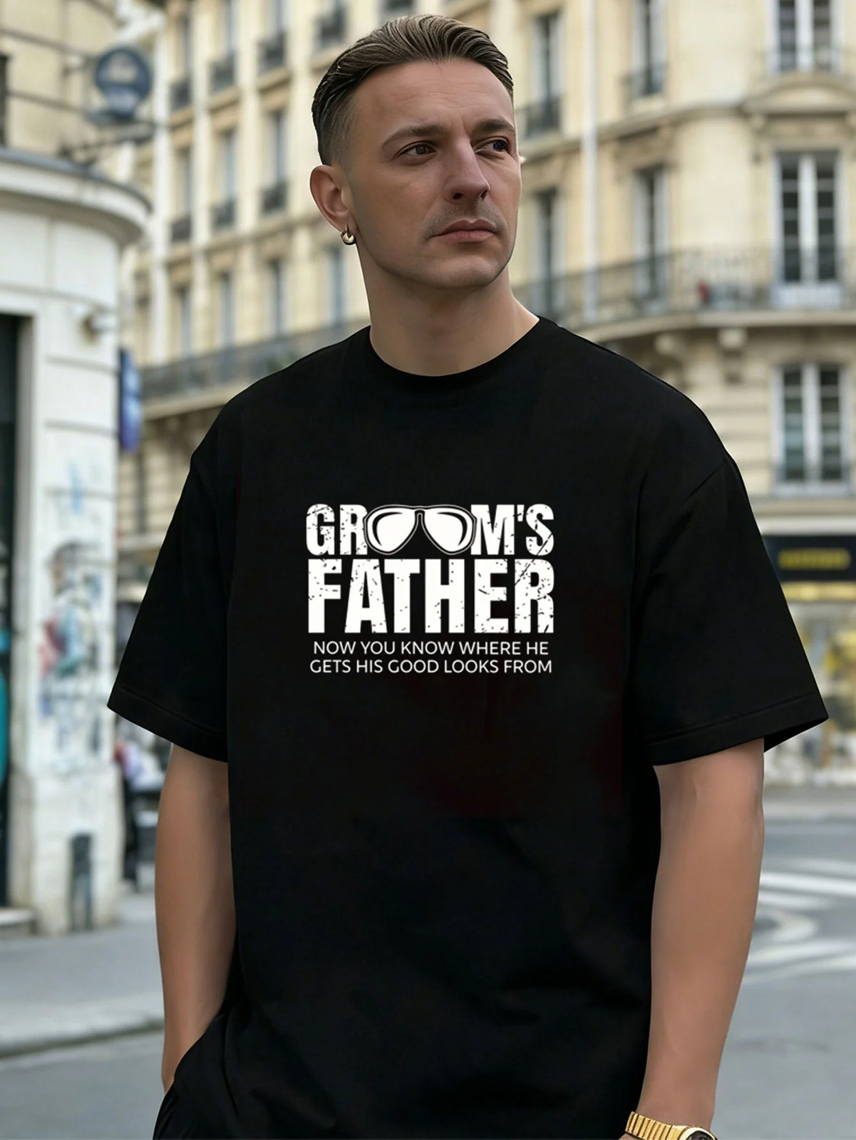 Grooms Father Graphic 100% Cotton Men&rsquo;s T-Shirt, Suitable for Daily Casual Wear