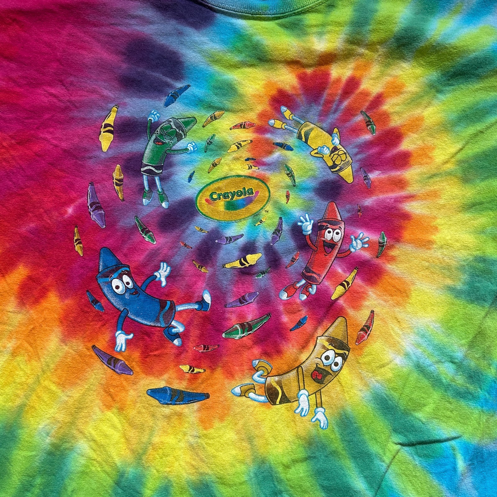 Vintage Crayola Experience Cartoon Hand Dyed Sun Dog Tie Dye T-Shirt Large